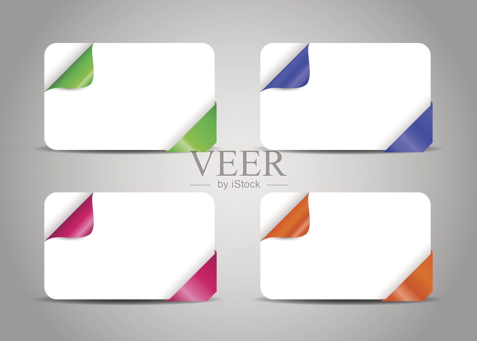 一套卡片模板与卷曲的彩色角落。矢量插图商业身份或网页设计插画图片素材