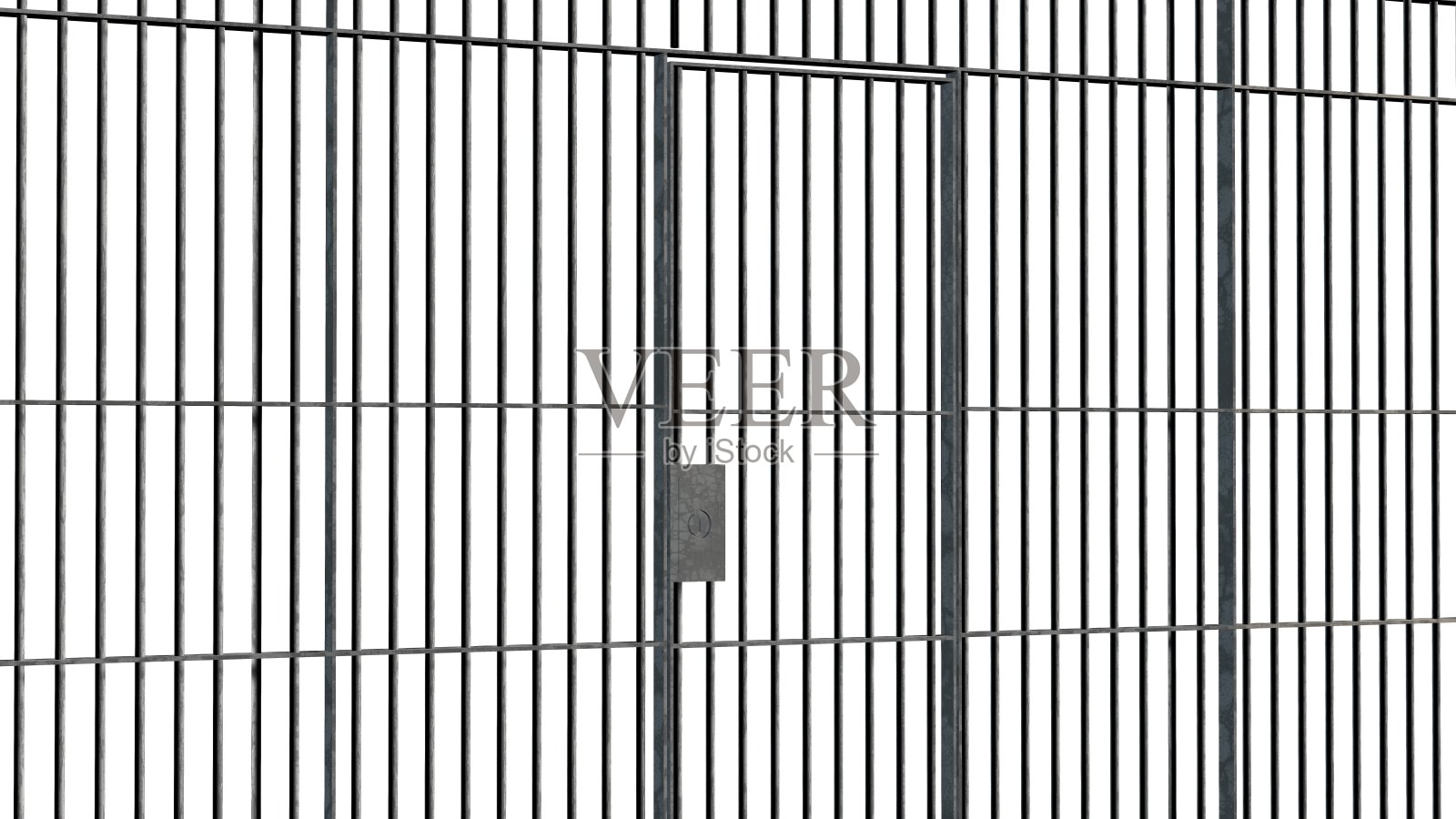 白色背景下的监狱铁栏和隔离的门照片摄影图片