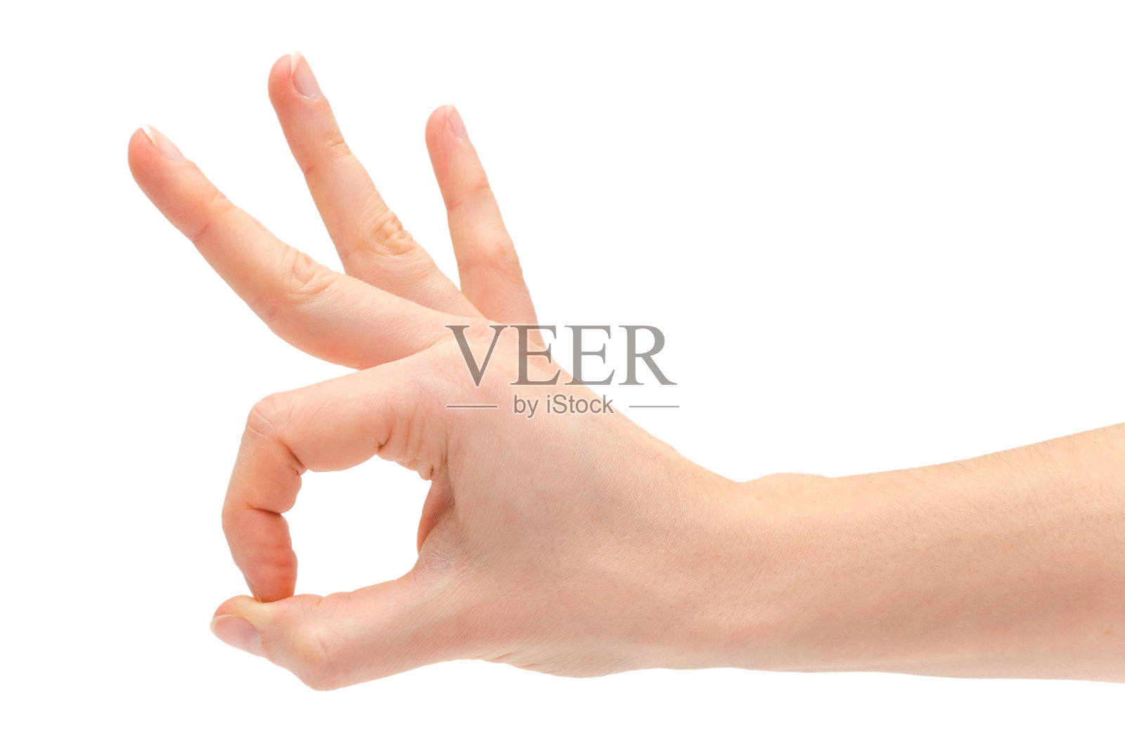 年轻女孩的手表示可以。照片摄影图片