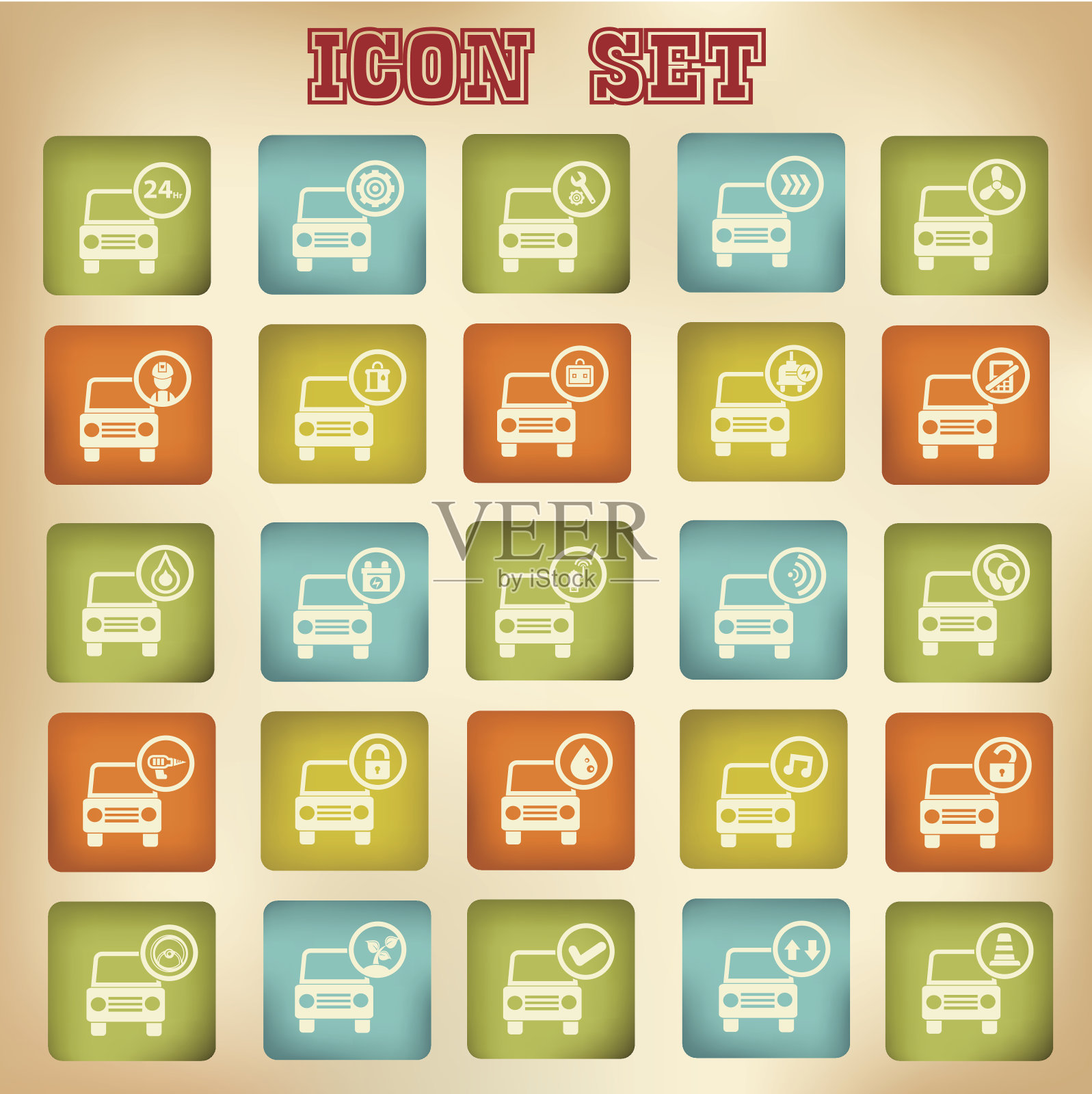 汽车服务复古图标，向量图标素材