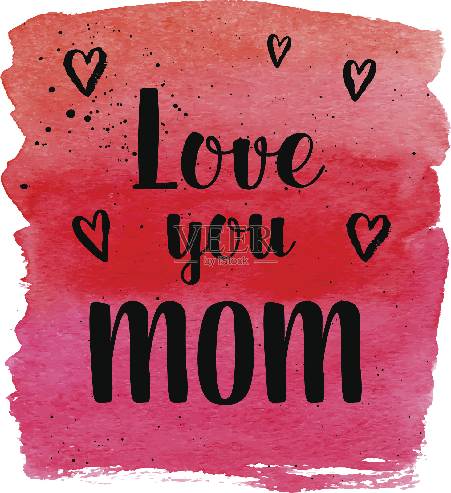 母亲节快乐贺卡海报：墨迹手绘爱心插画图片素材