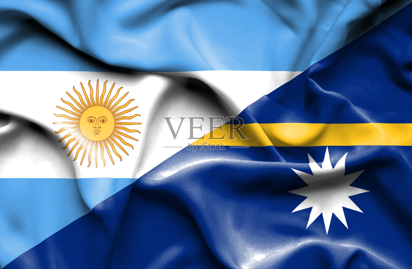 挥舞着瑙鲁和阿根廷的旗帜照片摄影图片