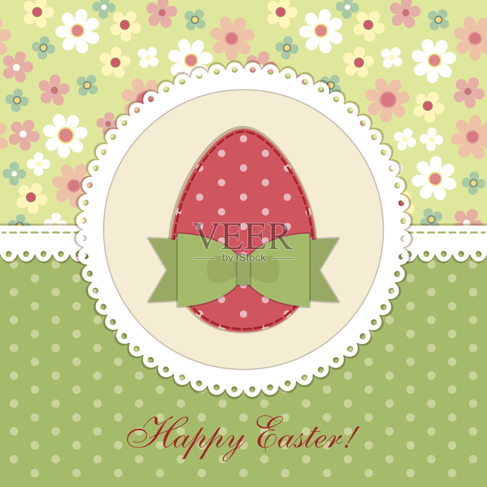 可爱的复古复活节卡片与补丁织物贴花在破旧别致的风格设计模板素材