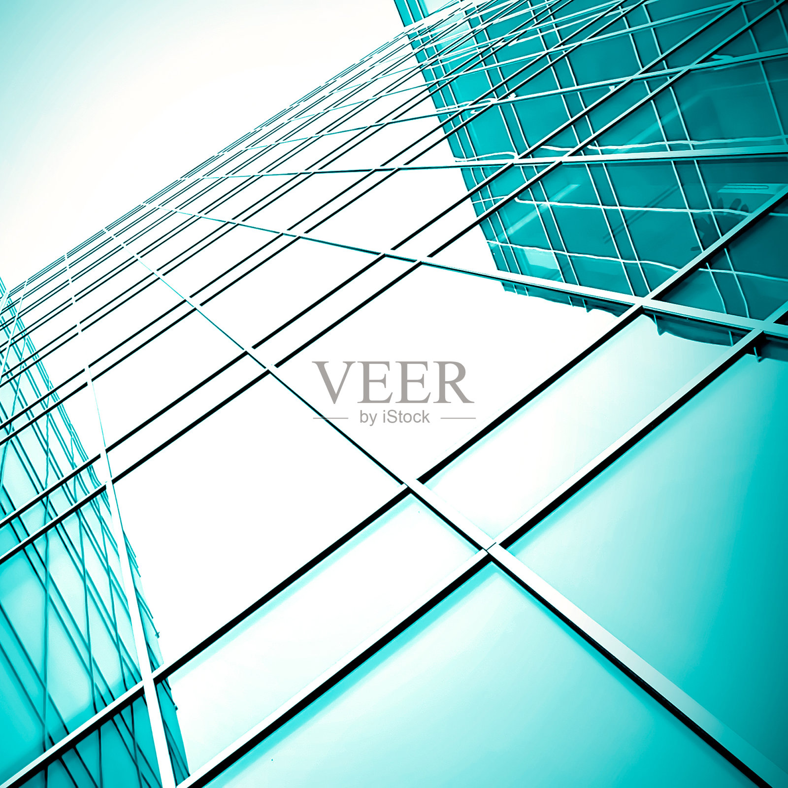 现代蓝色玻璃摩天大楼视角照片摄影图片