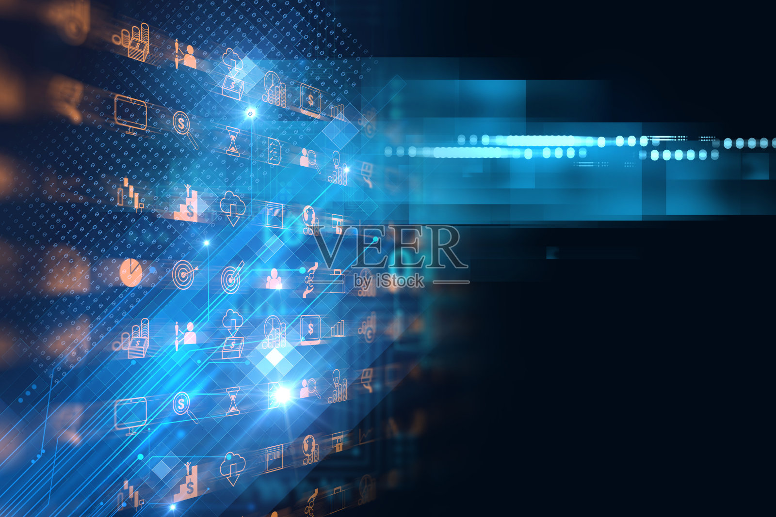 商业和学习图标上的蓝色技术背景照片摄影图片