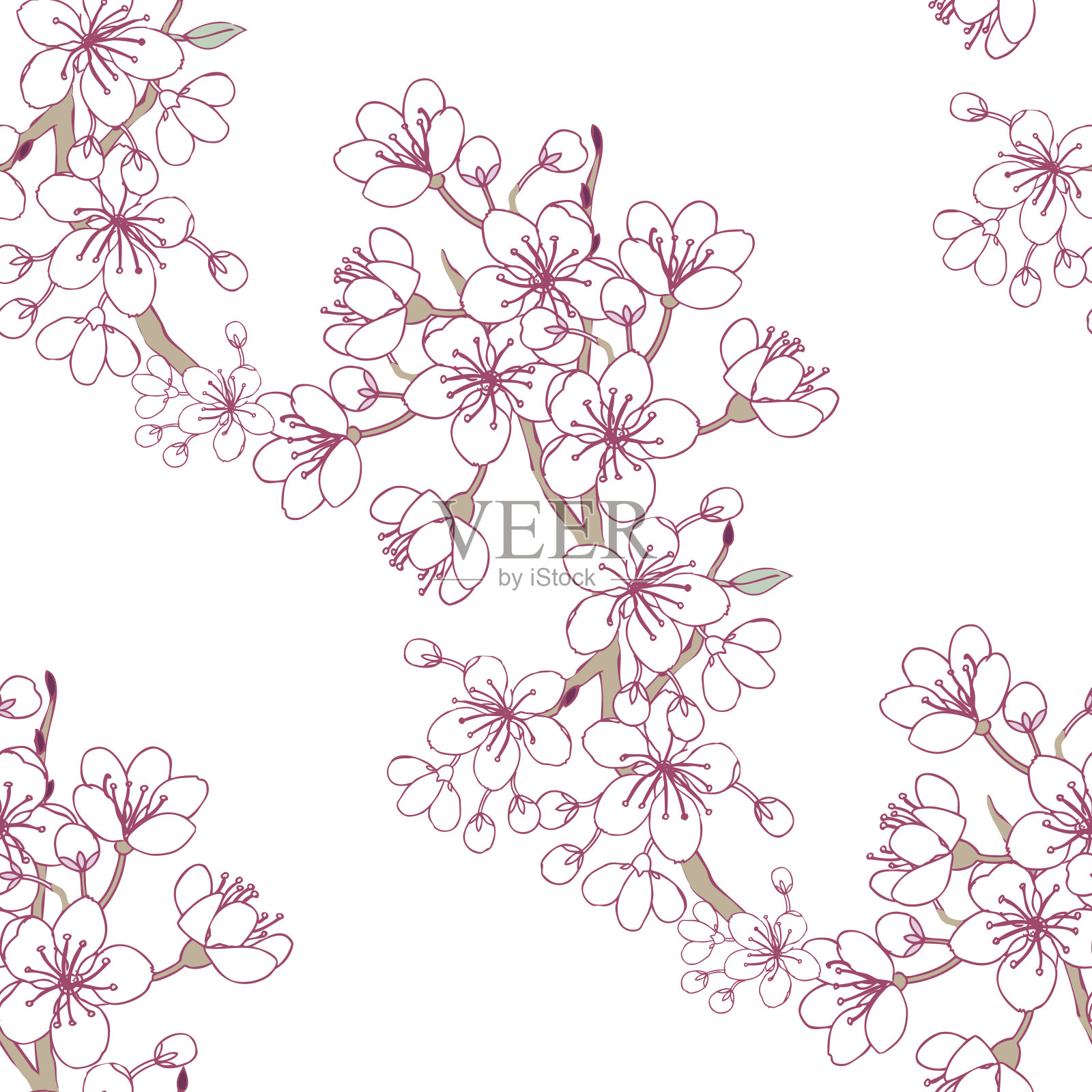 无缝模式樱花插画图片素材