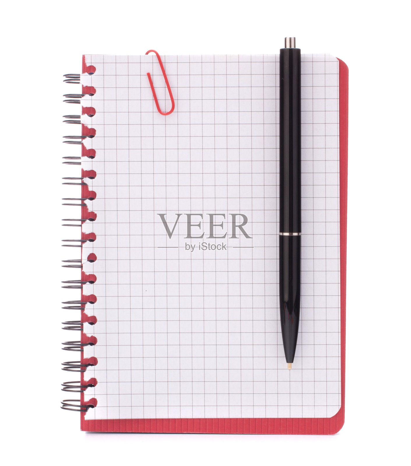 红色笔记本，带通知纸和笔照片摄影图片