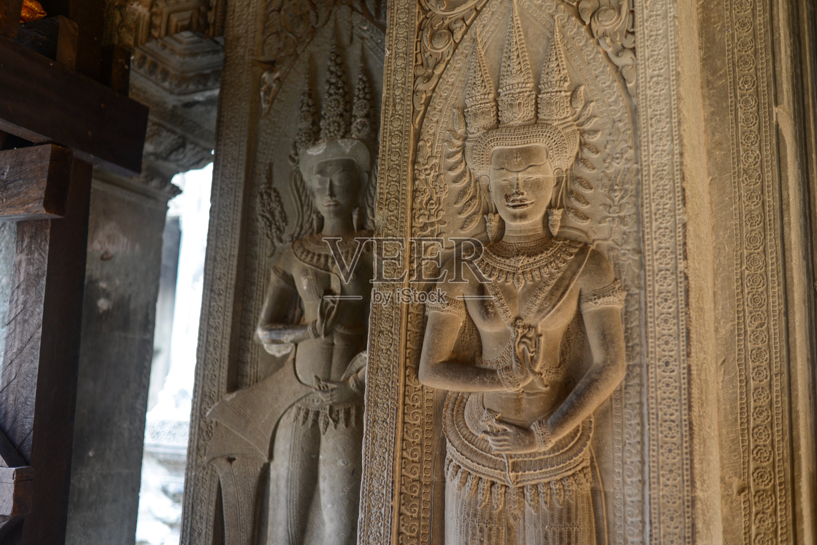 塔普罗姆神庙的雕像守卫照片摄影图片