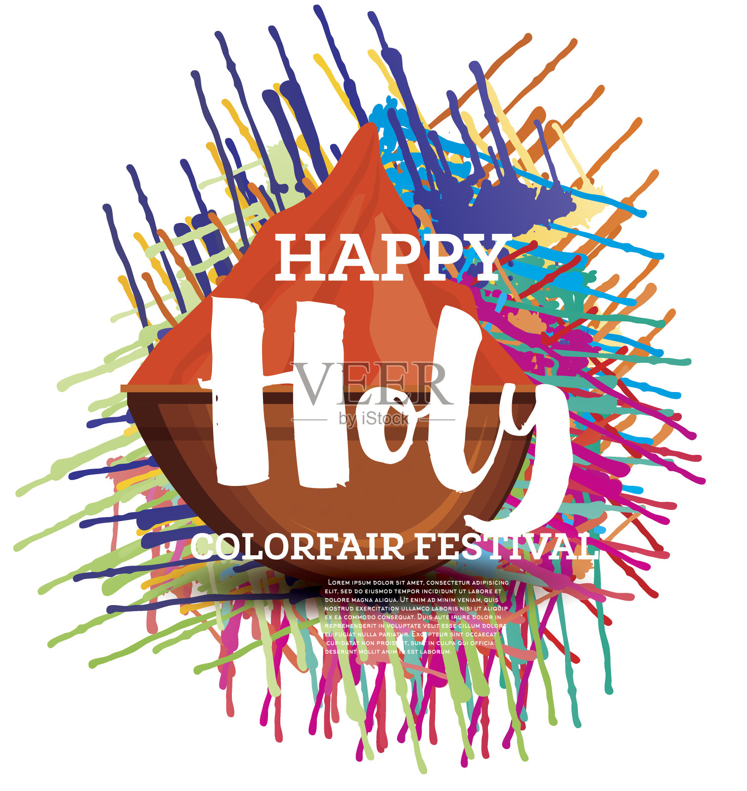 快乐胡里节庆祝海报与彩色飞溅。插画图片素材