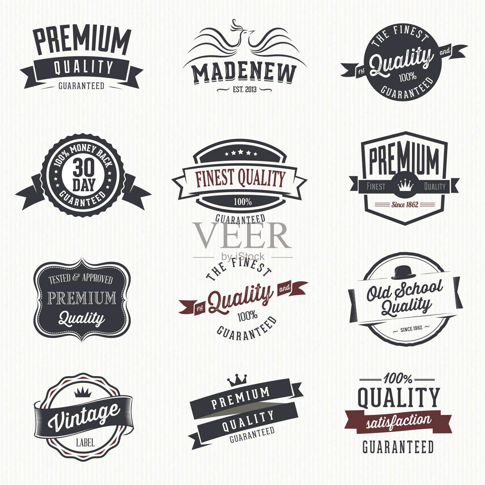 一套向量贴纸和丝带-复古插画图片素材