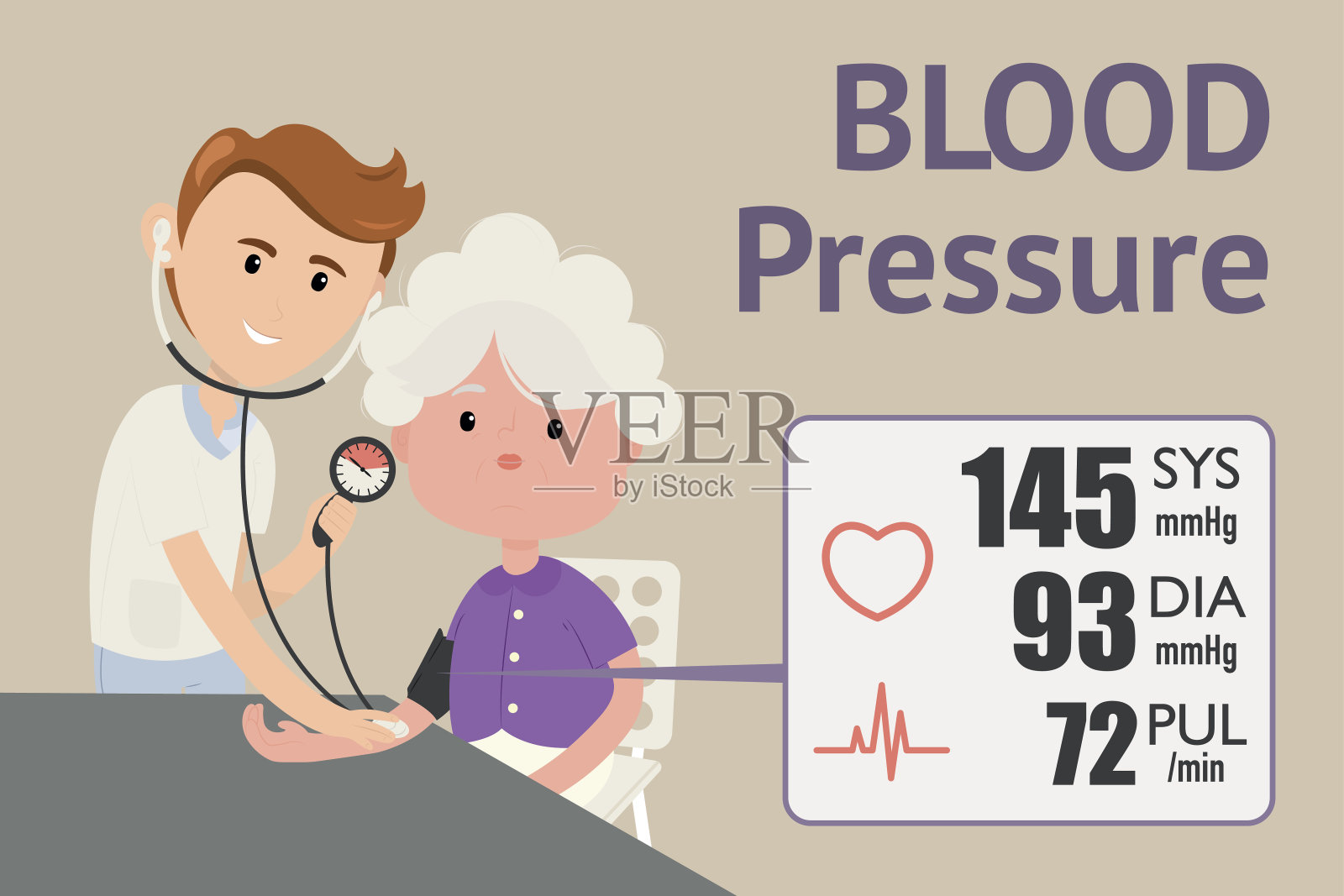 奶奶在量血压插画图片素材