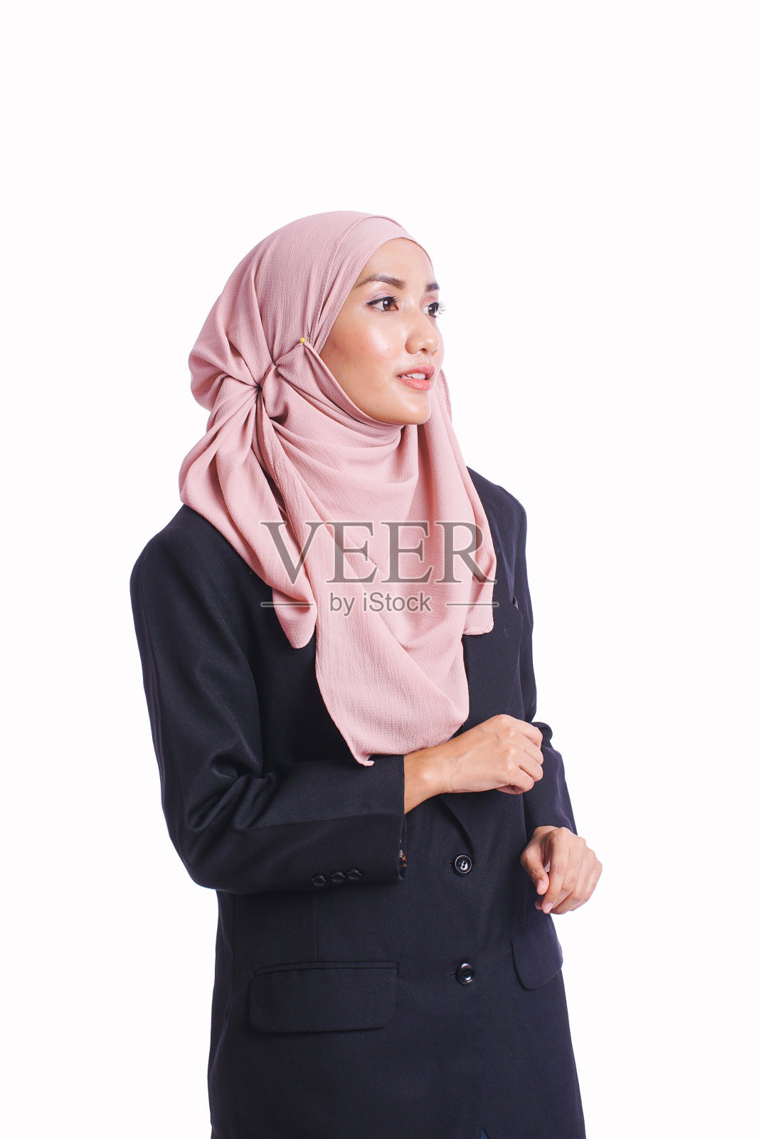 半长肖像商业女人摆姿势与不同的身体语言孤立在白色背景照片摄影图片