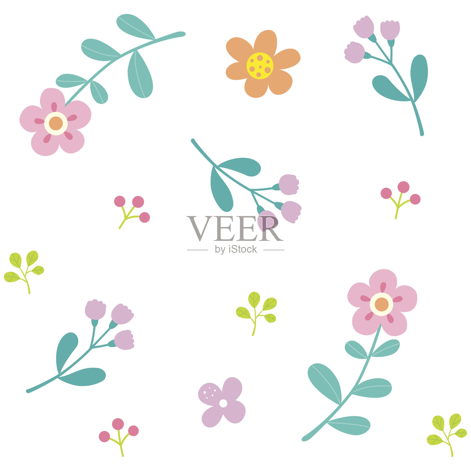 可爱的花图案与白色的背景插画图片素材