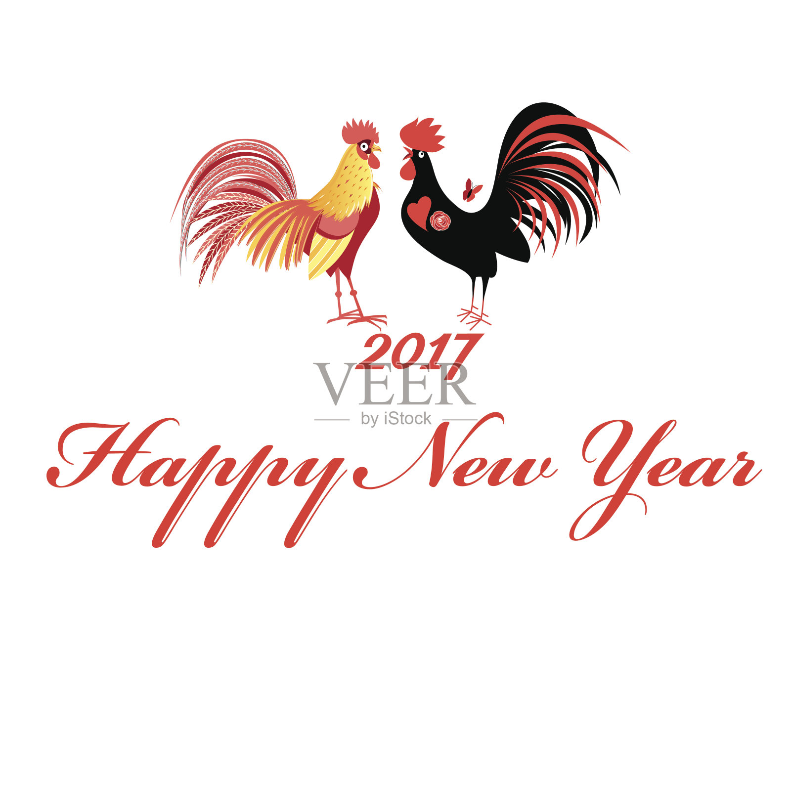 圣诞贺卡上有一只公鸡设计模板素材