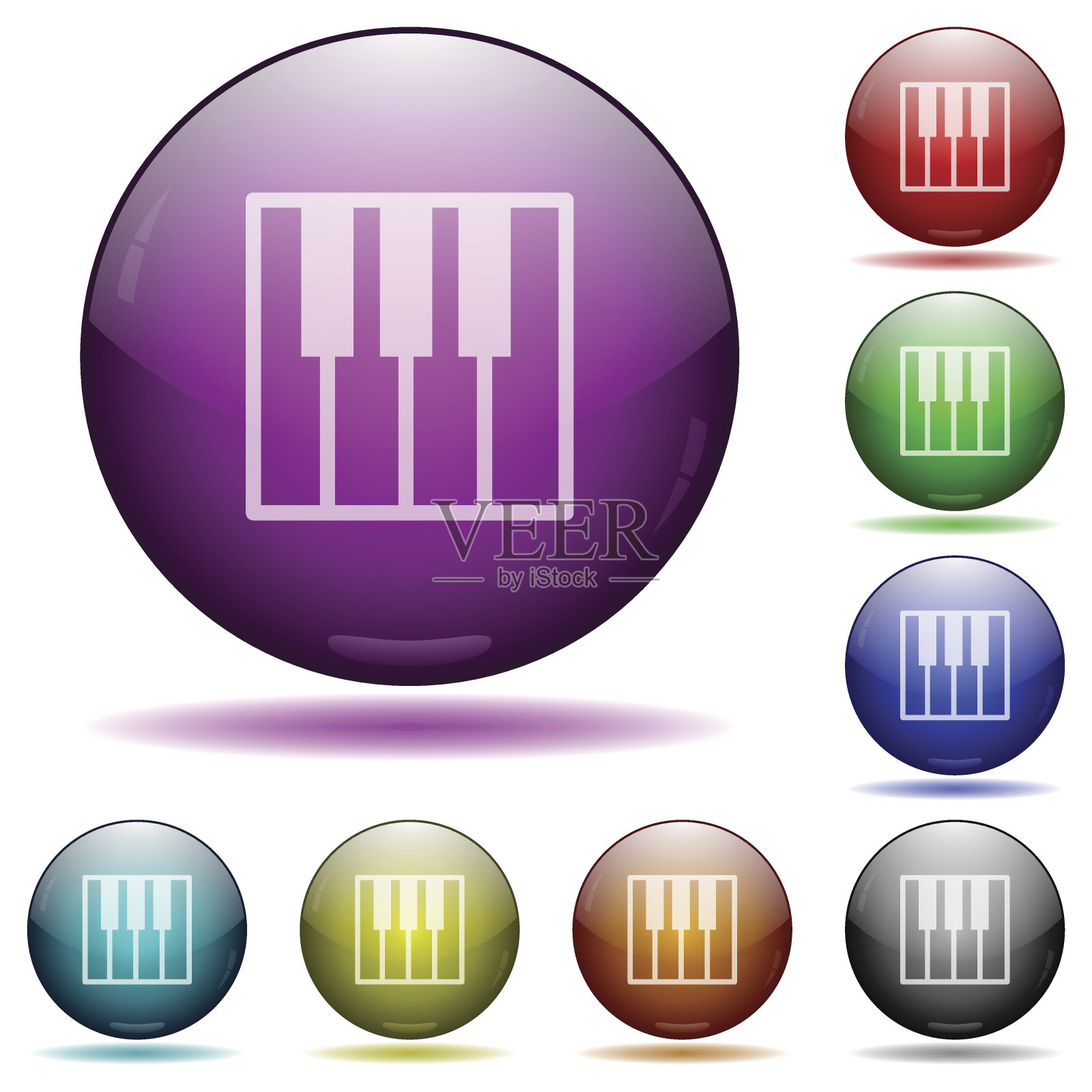 钢琴键盘玻璃球按钮图标素材