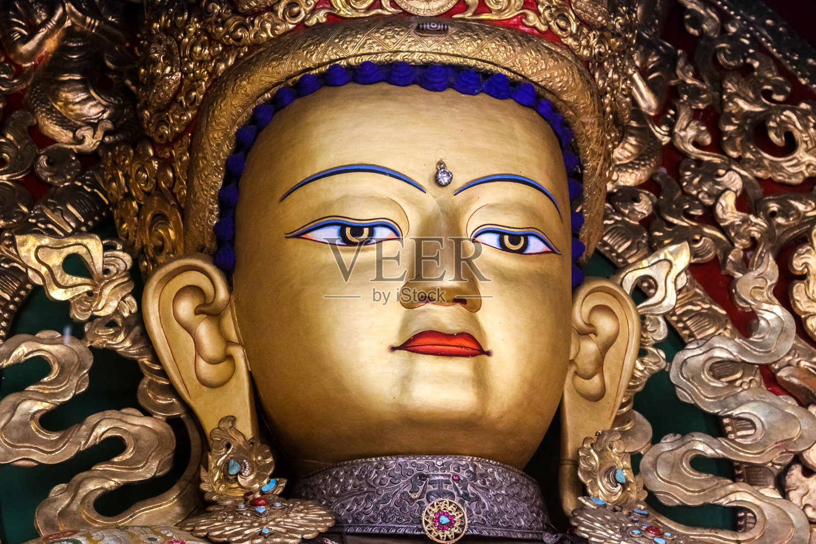 金佛脸，斯瓦扬布纳特寺庙建筑群，加德满都山谷照片摄影图片