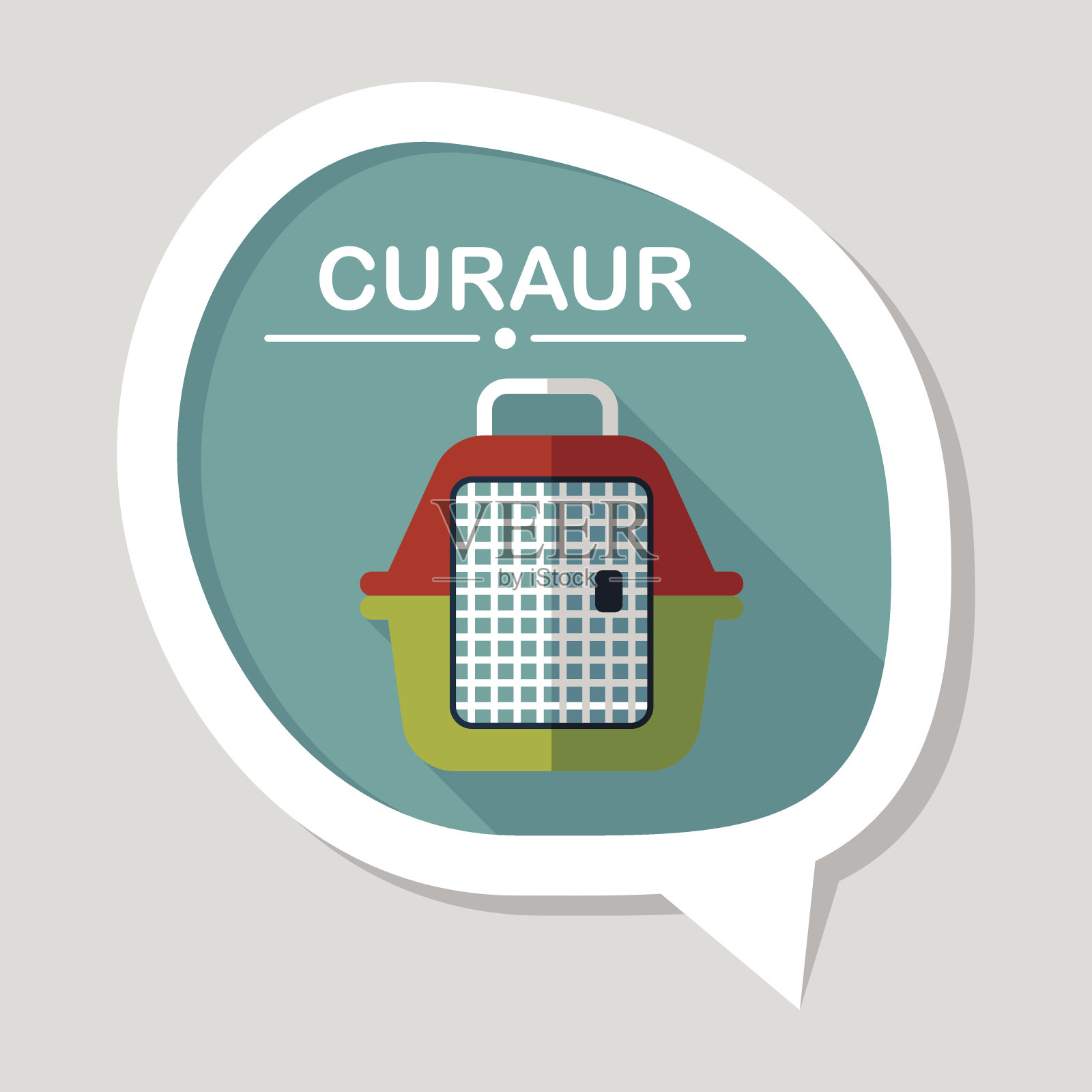 宠物旅行笼平面图标与长影子，eps10插画图片素材