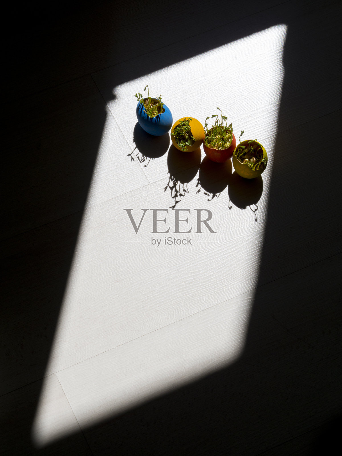 快乐复活节，草地从别针上的鸡蛋中生长出来照片摄影图片