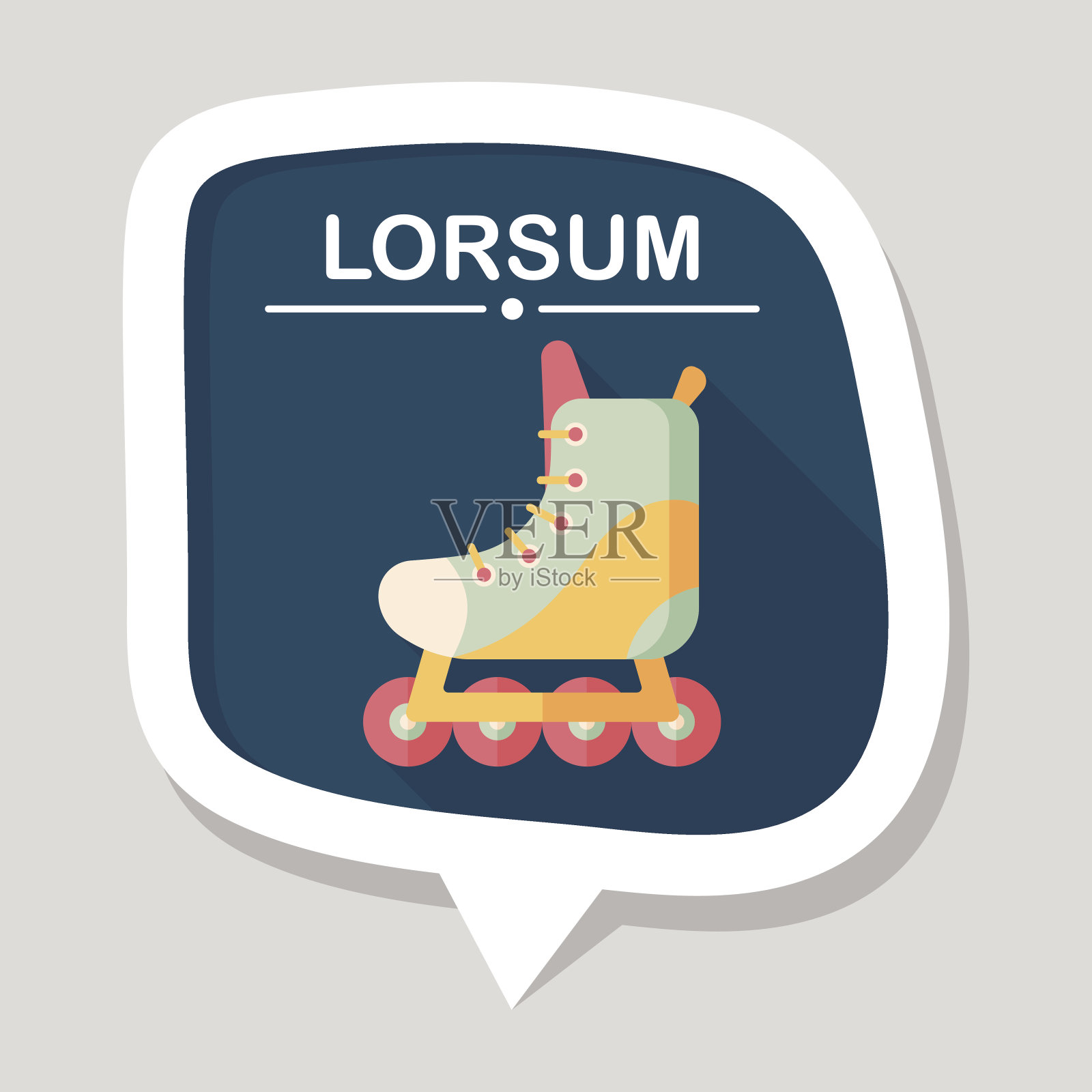 滑旱冰鞋平底图标与长影子，eps10插画图片素材