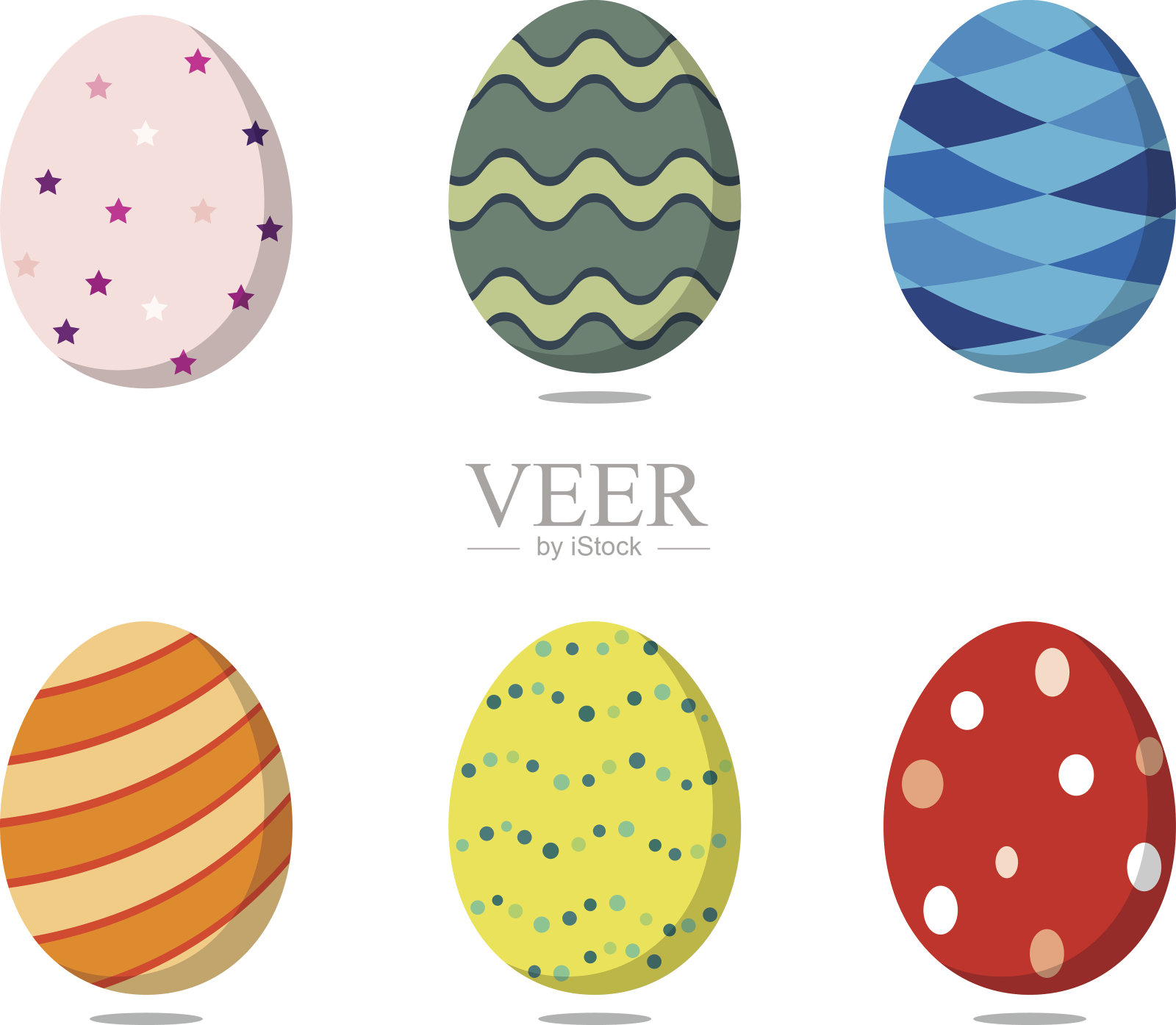 一套彩色的复活节彩蛋在白色的背景。矢量图插画图片素材