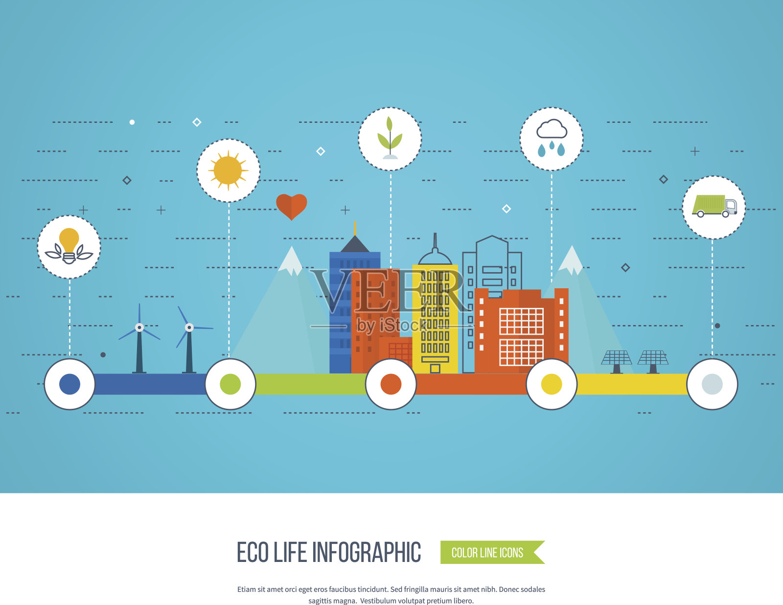 绿色生态城市信息图表。生态学的概念,插画图片素材