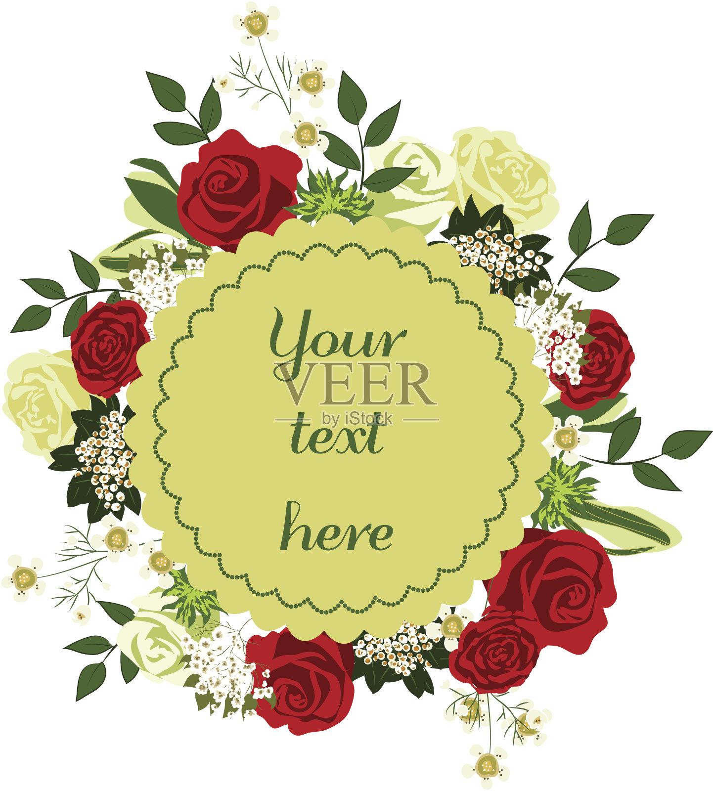 明亮的鲜花卡片与可爱的卡通花朵在向量。鼓舞人心的插画图片素材