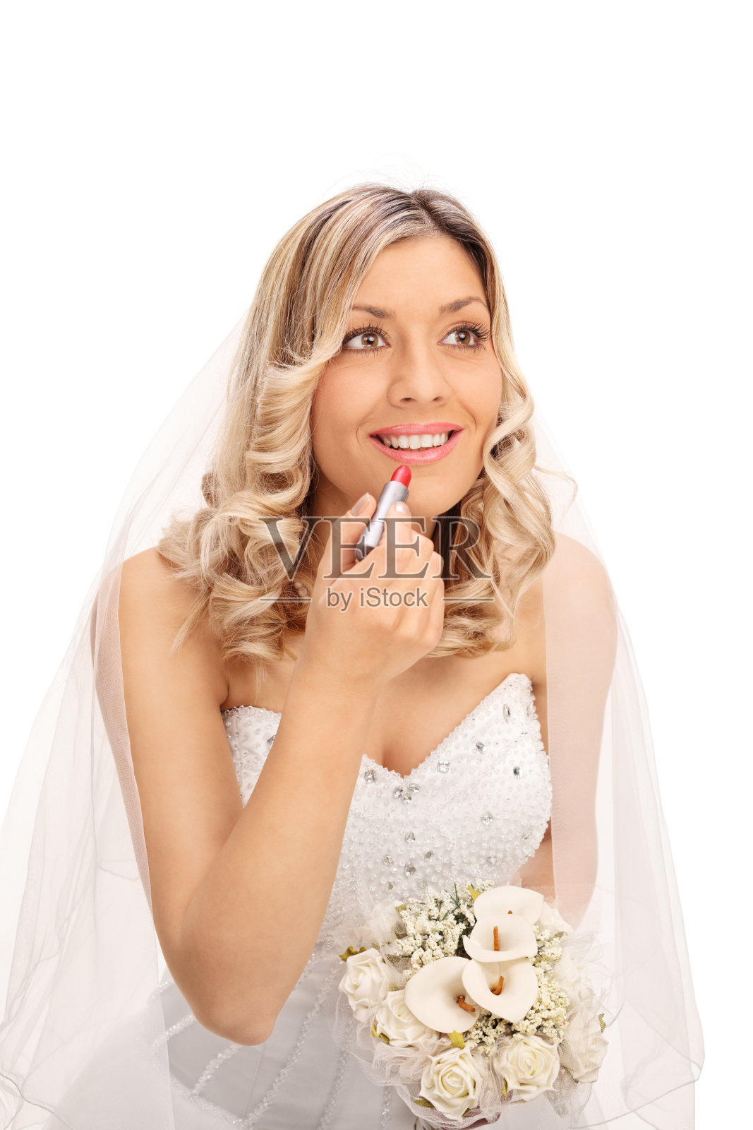 新娘在嘴唇上涂口红照片摄影图片