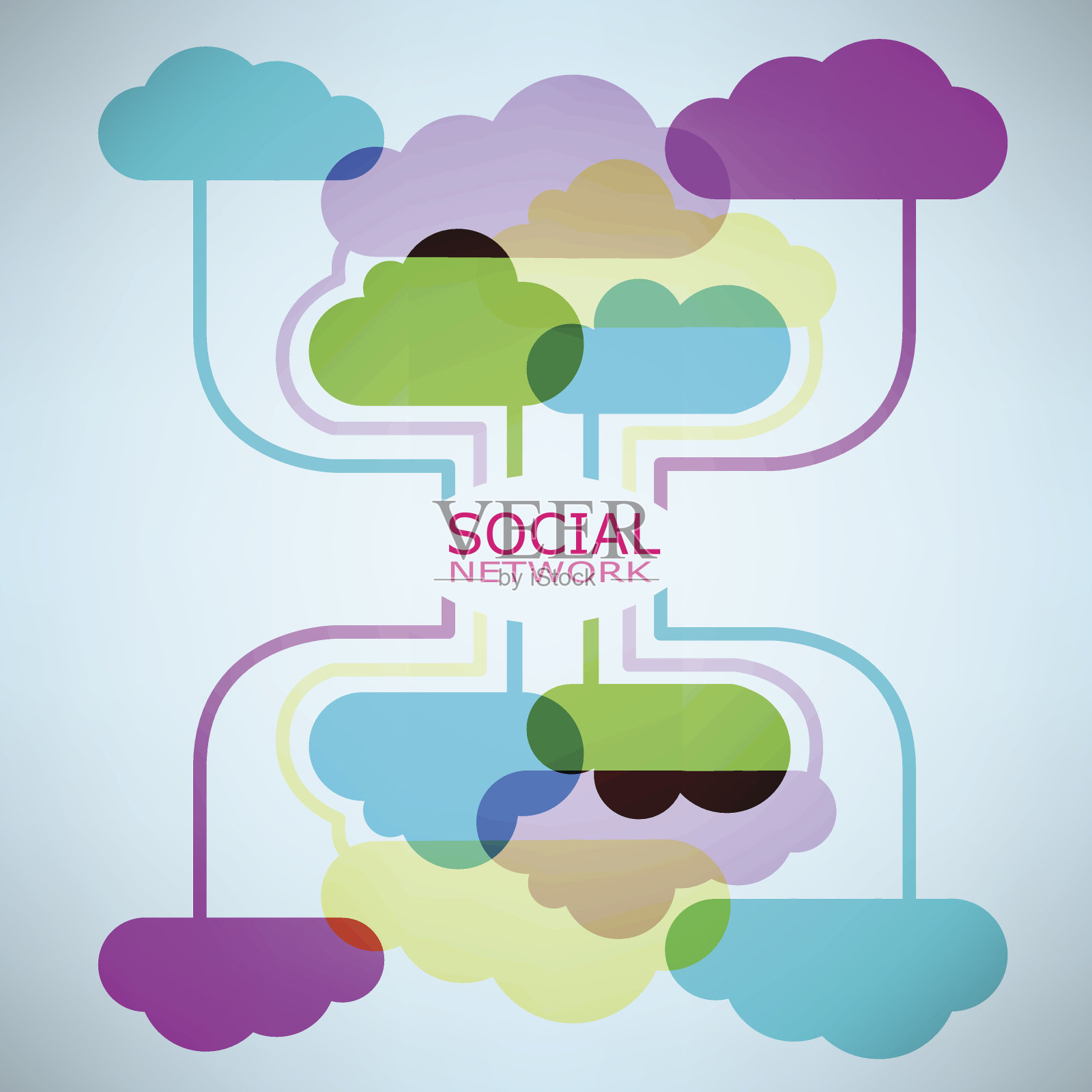 模板设计以社交网络图标为背景的云点子插画图片素材