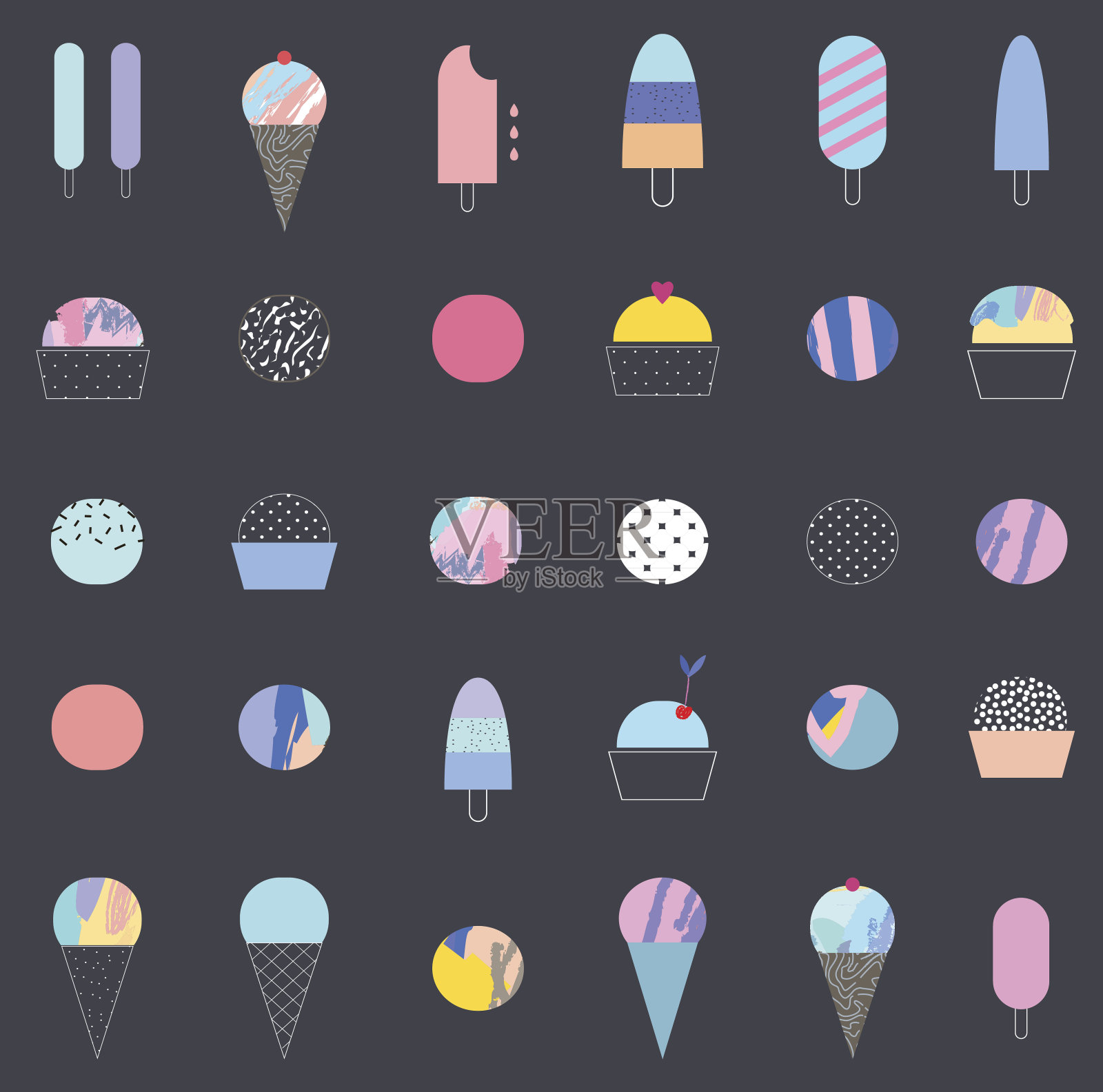 无缝图案搭配不同的冰淇淋。向量插画图片素材