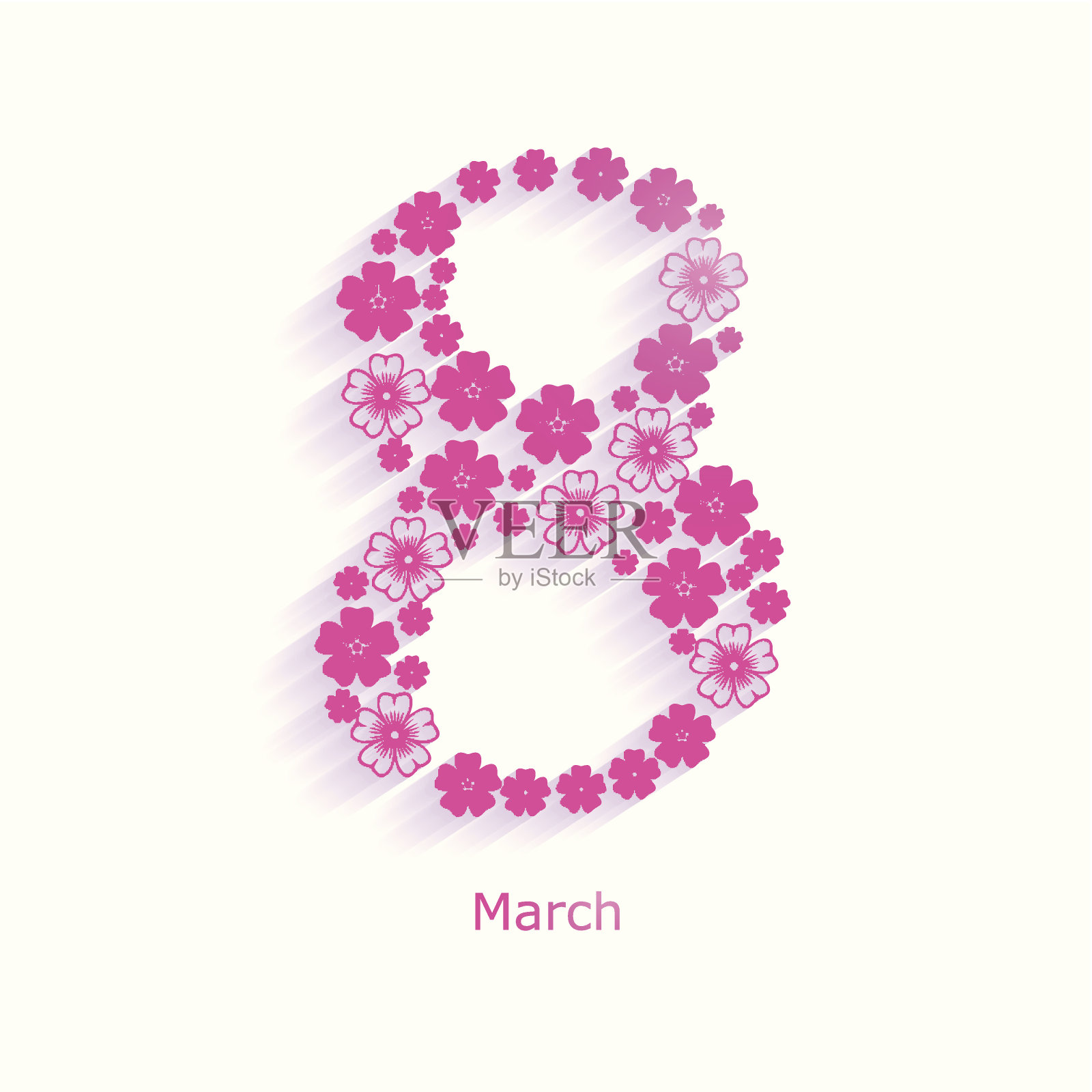 一朵粉红色的花8号在白色的三月上面用粉红色的字母插画图片素材