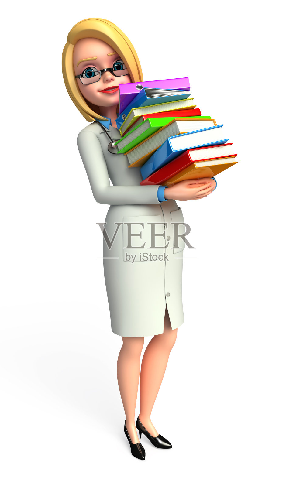 年轻的女医生拿着一堆书照片摄影图片