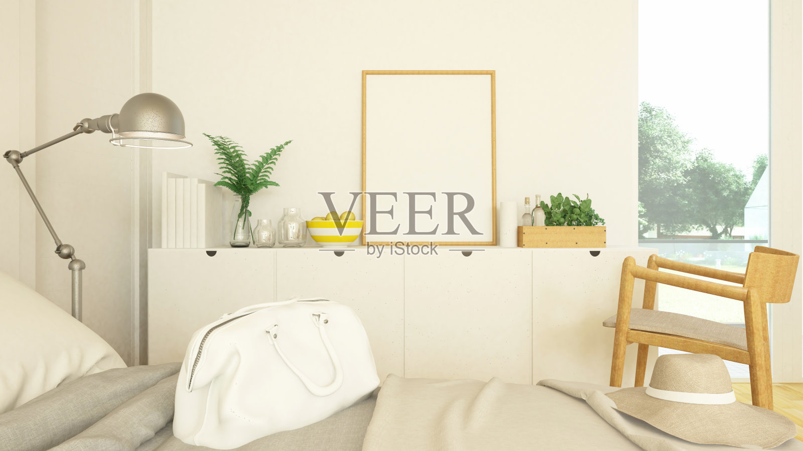 公寓或酒店的卧室和起居区域插画图片素材