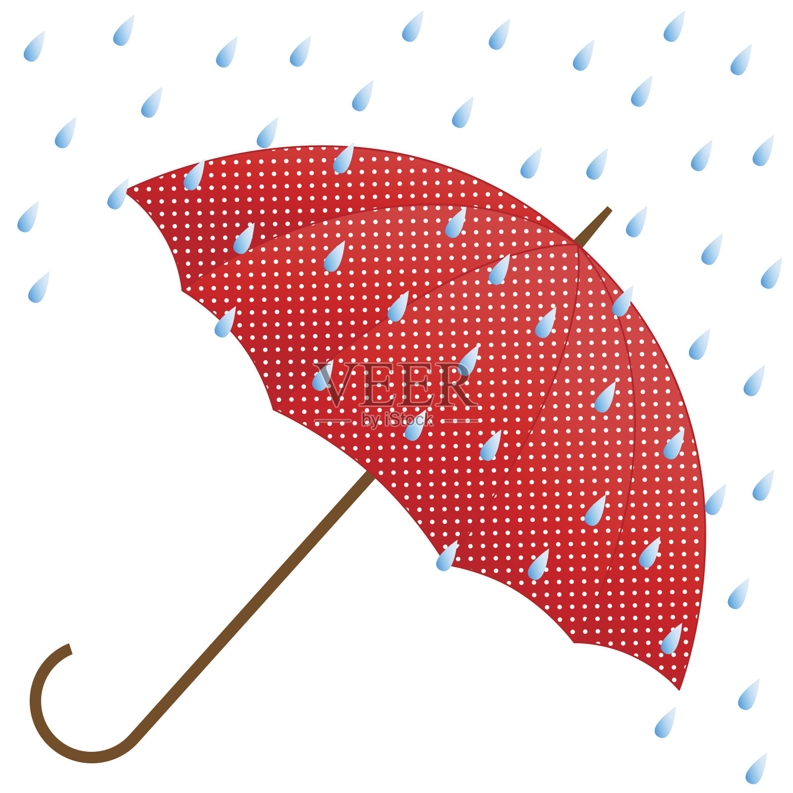 红伞和雨。插画图片素材