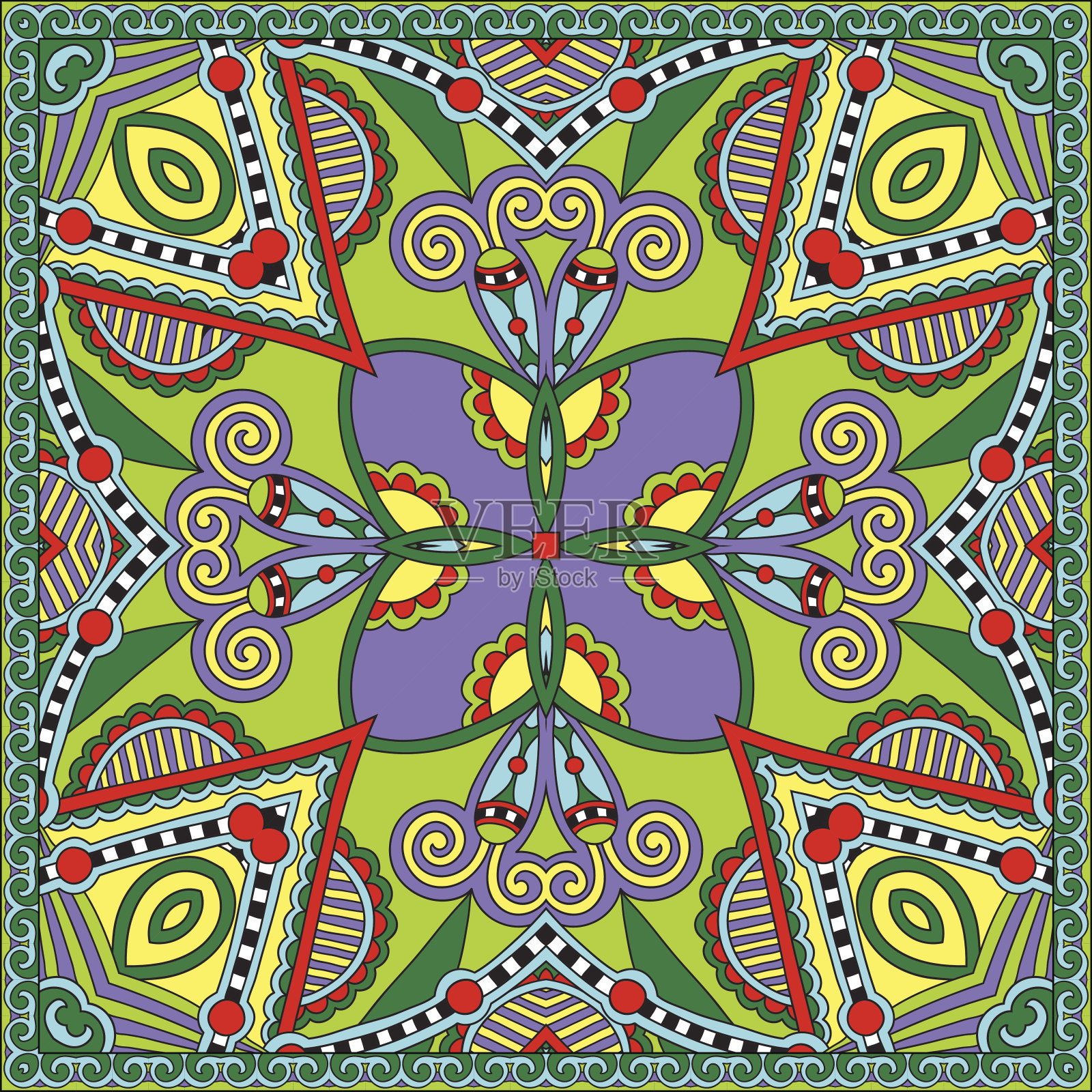 传统的装饰性佩斯利花大手帕。广场装饰插画图片素材