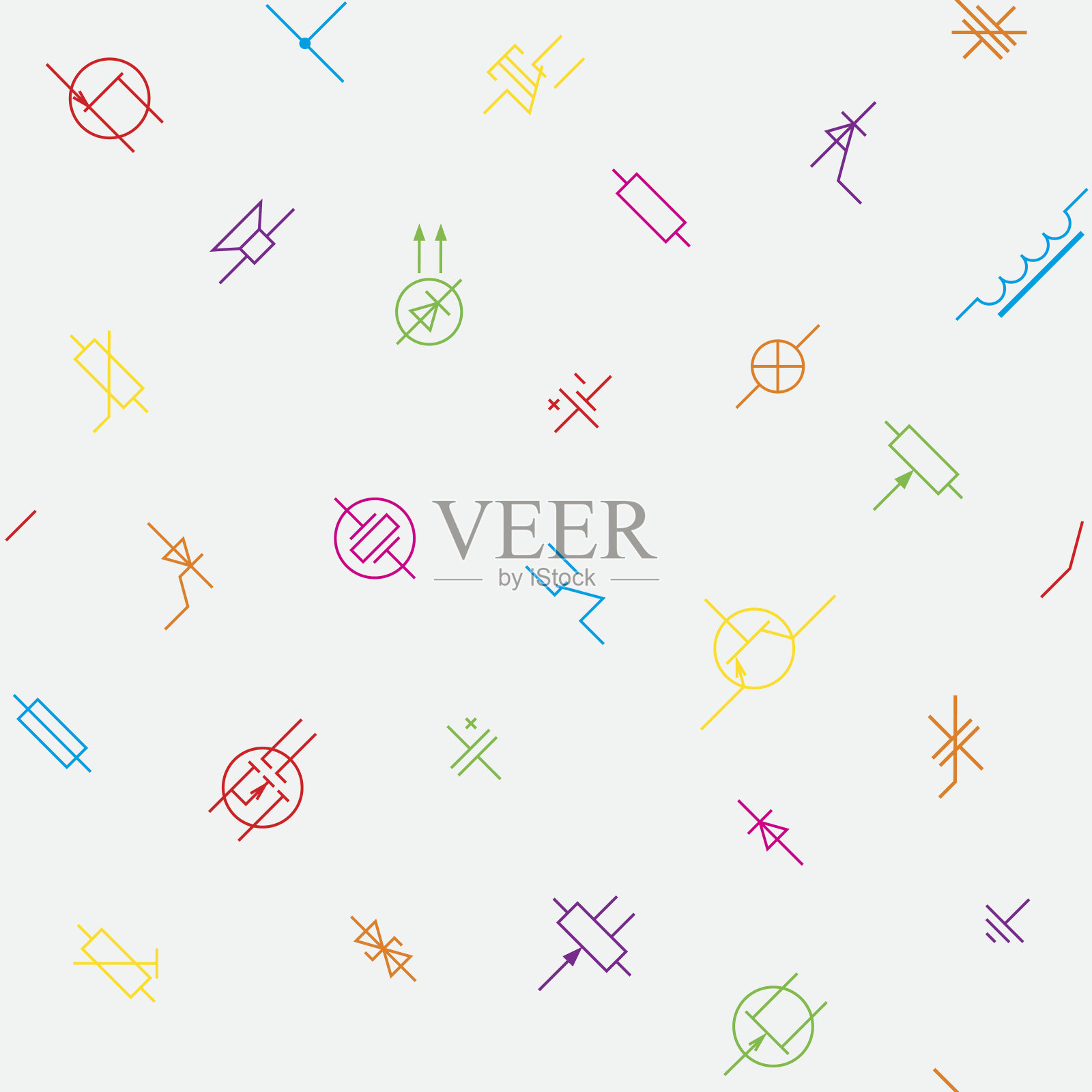 电子电路元件符号无缝墙纸图案。插画图片素材