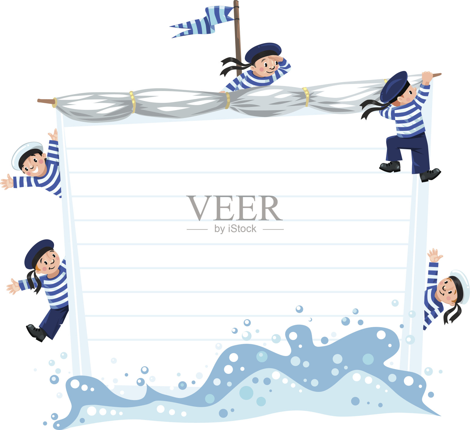 印有快乐水手的横幅或卡片插画图片素材