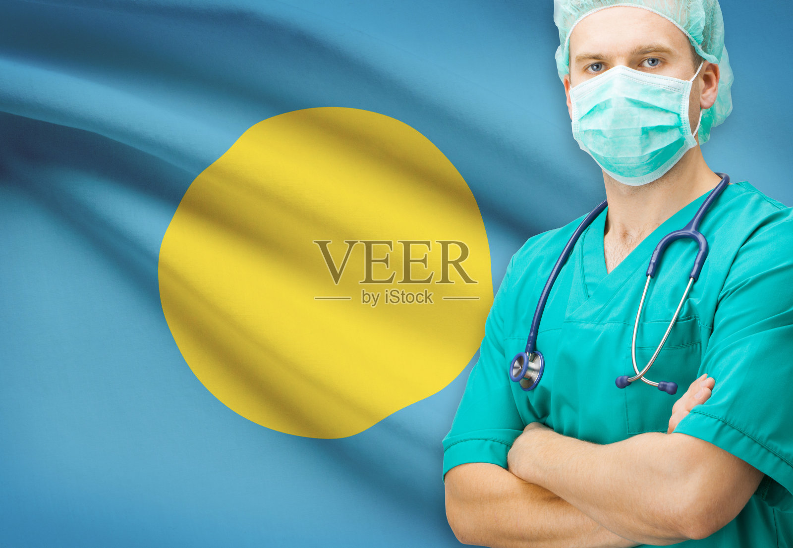 带国旗的外科医生背景系列-帕劳照片摄影图片