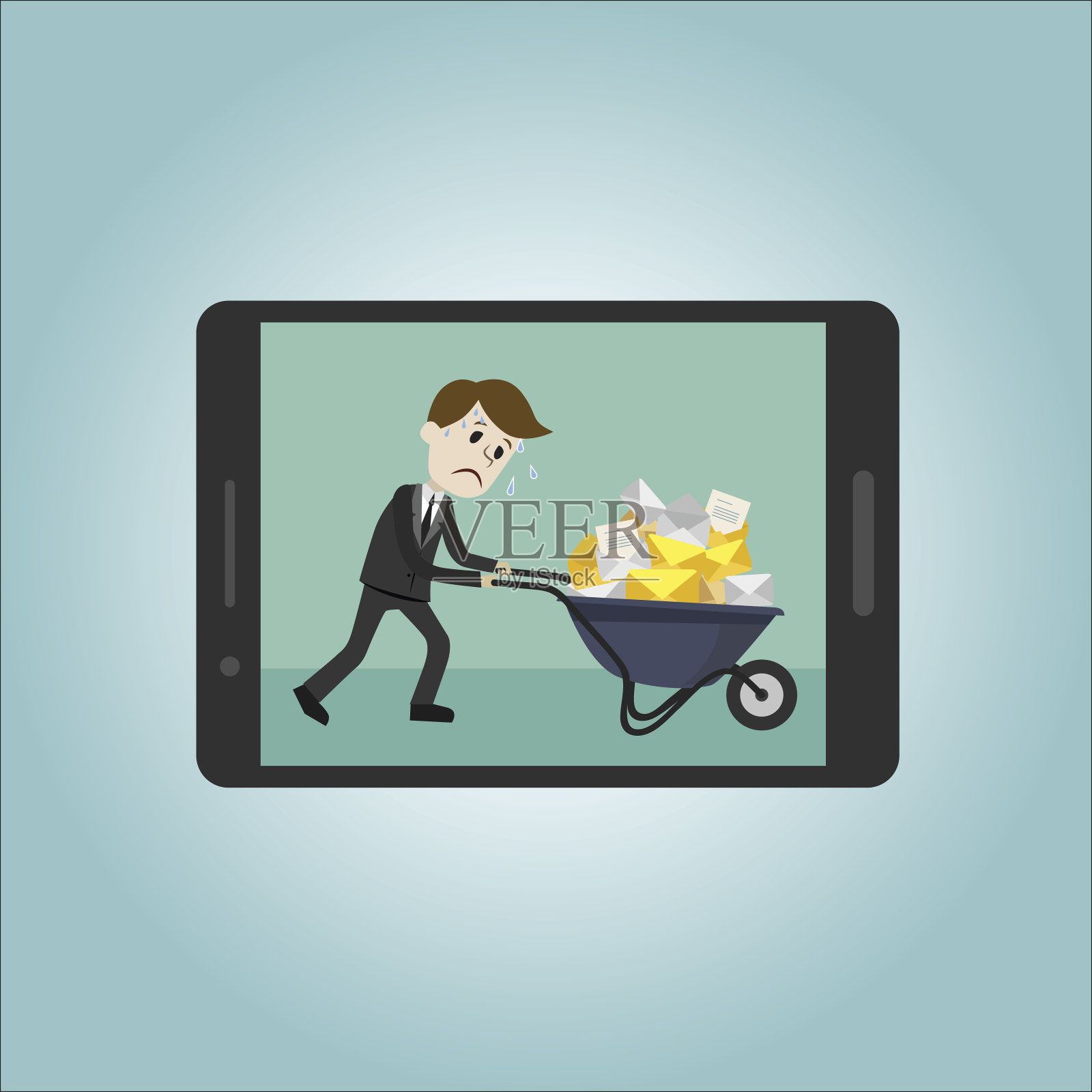 发现自己将会很忙的商人或经理。很多电子邮件插画图片素材