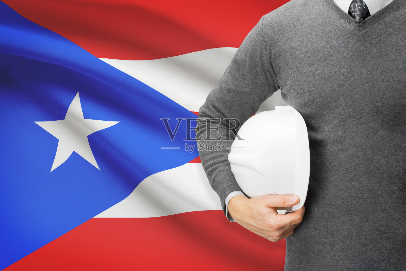 以波多黎各旗帜为背景的建筑师照片摄影图片