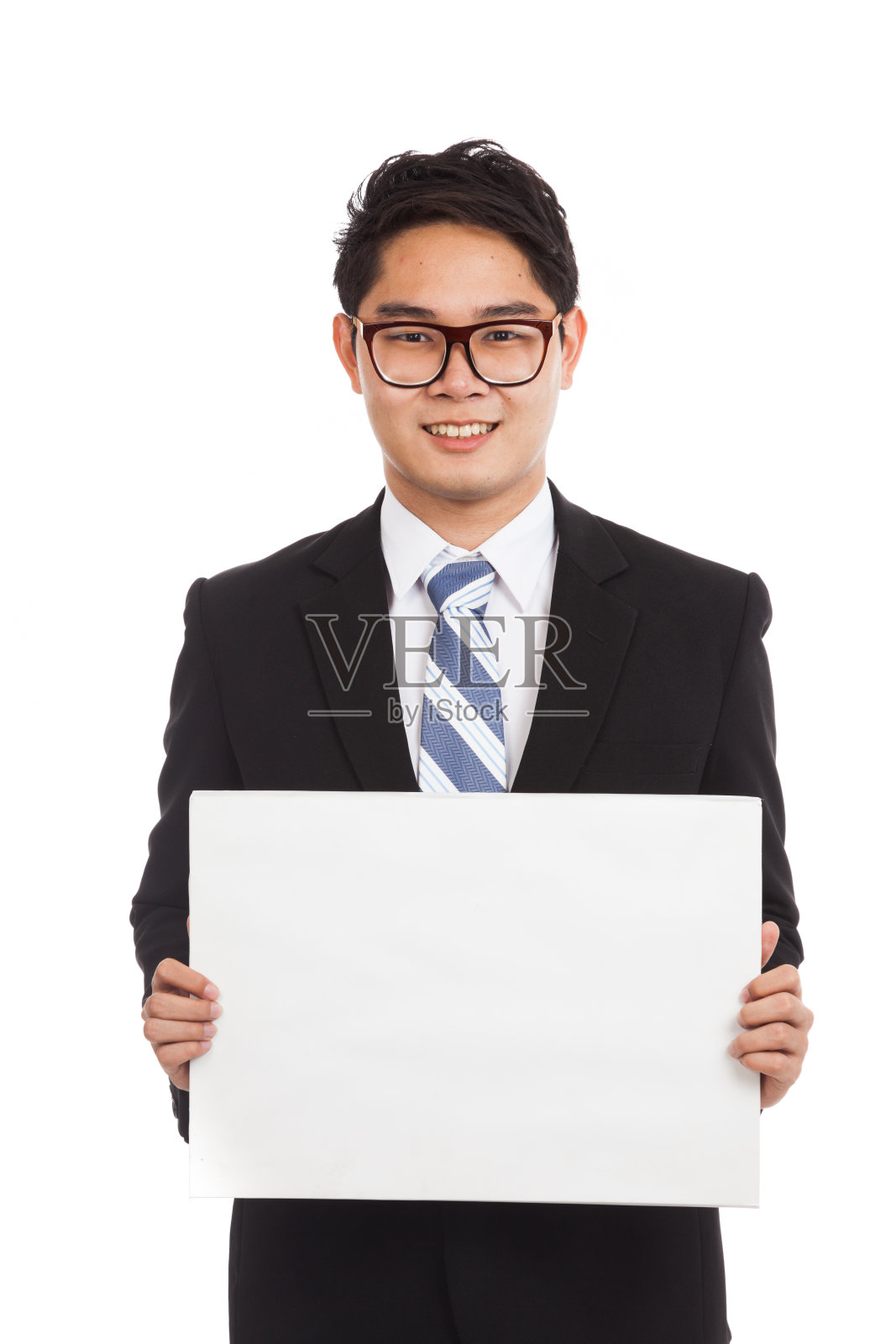 亚洲商人显示空白标志照片摄影图片