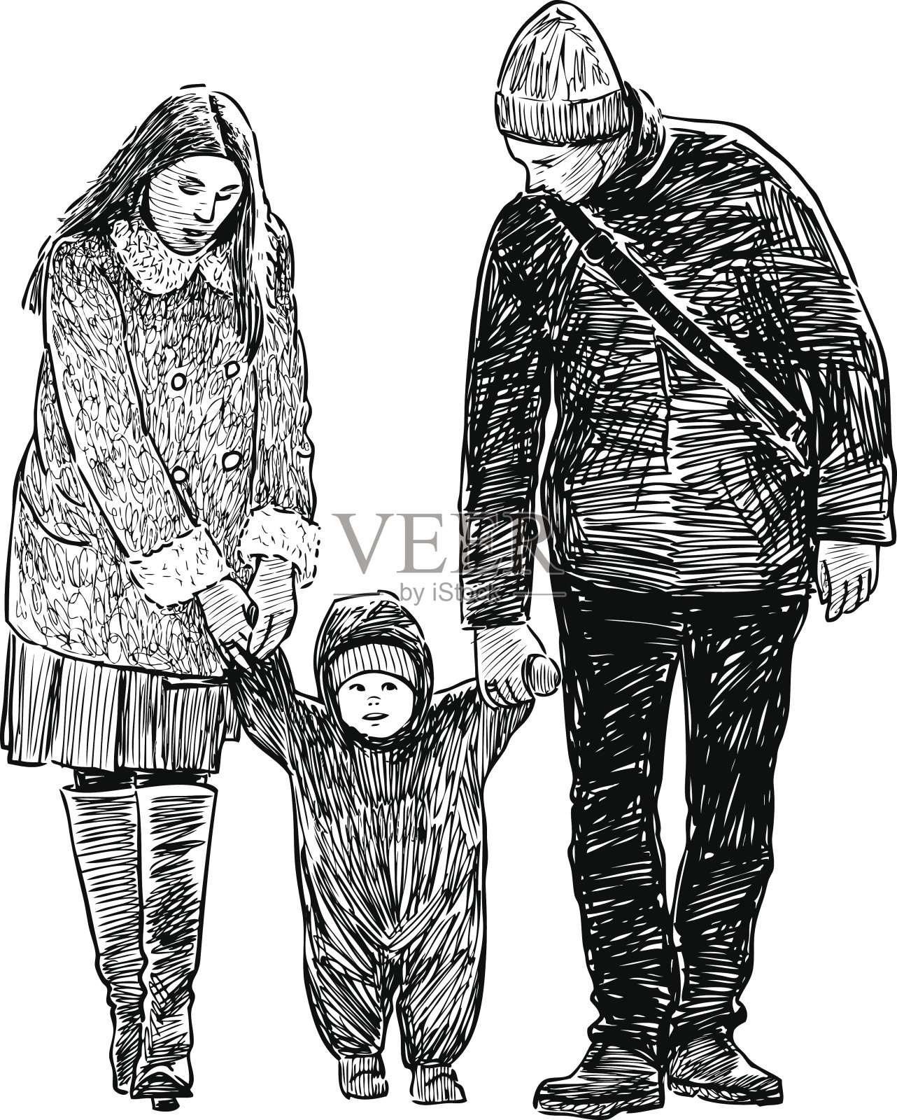 年轻的家庭在散步插画图片素材