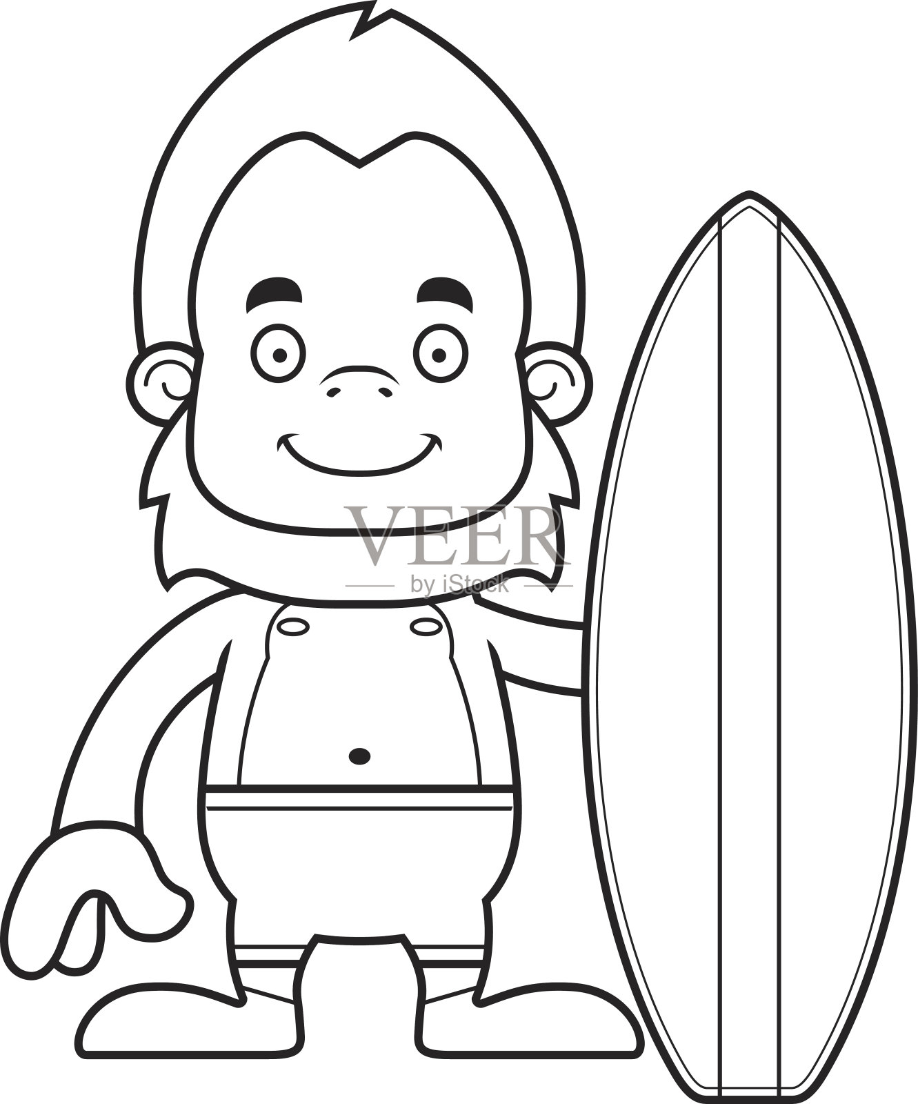 卡通微笑冲浪者大脚野人设计元素图片