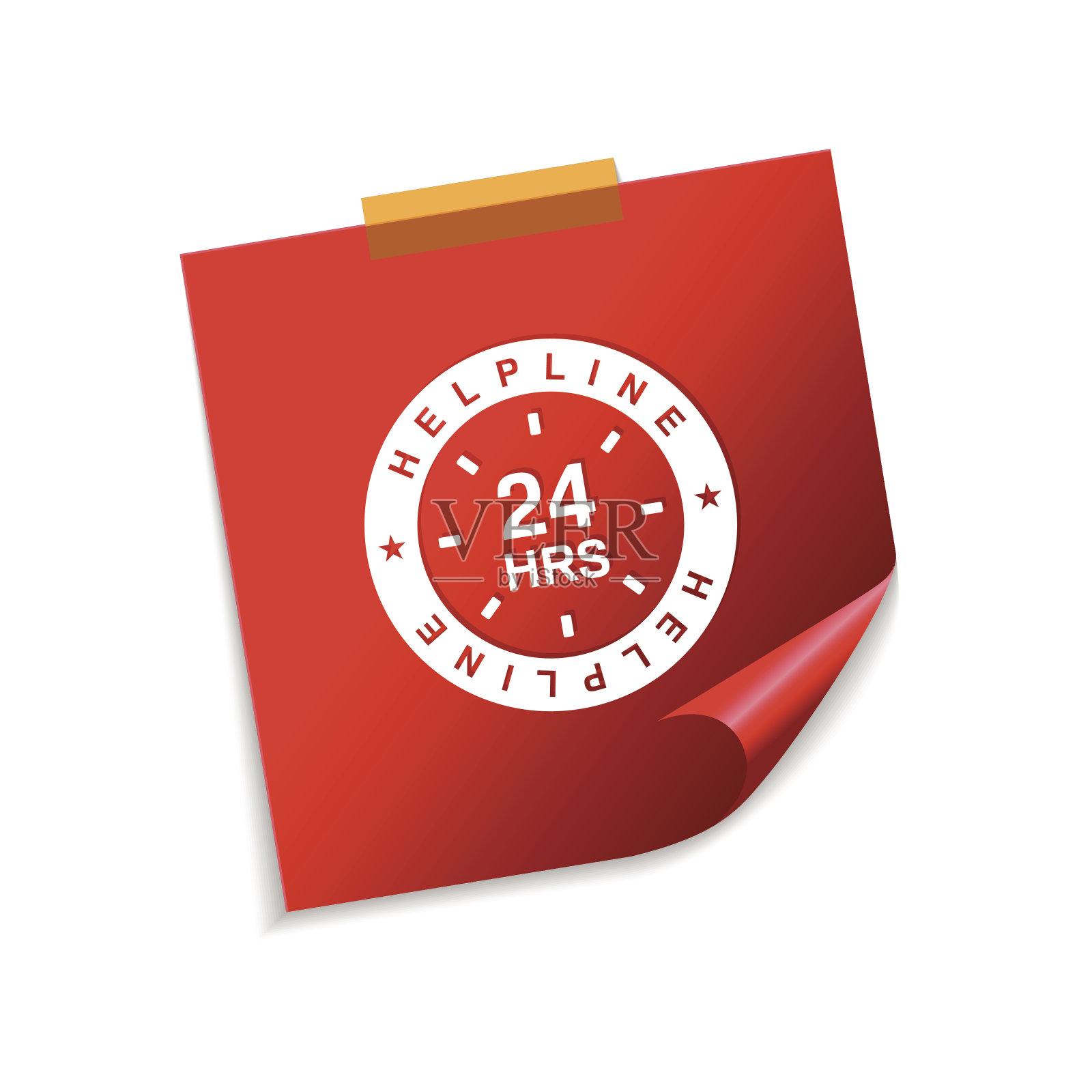 24小时热线支持红色便利贴矢量图标插画图片素材
