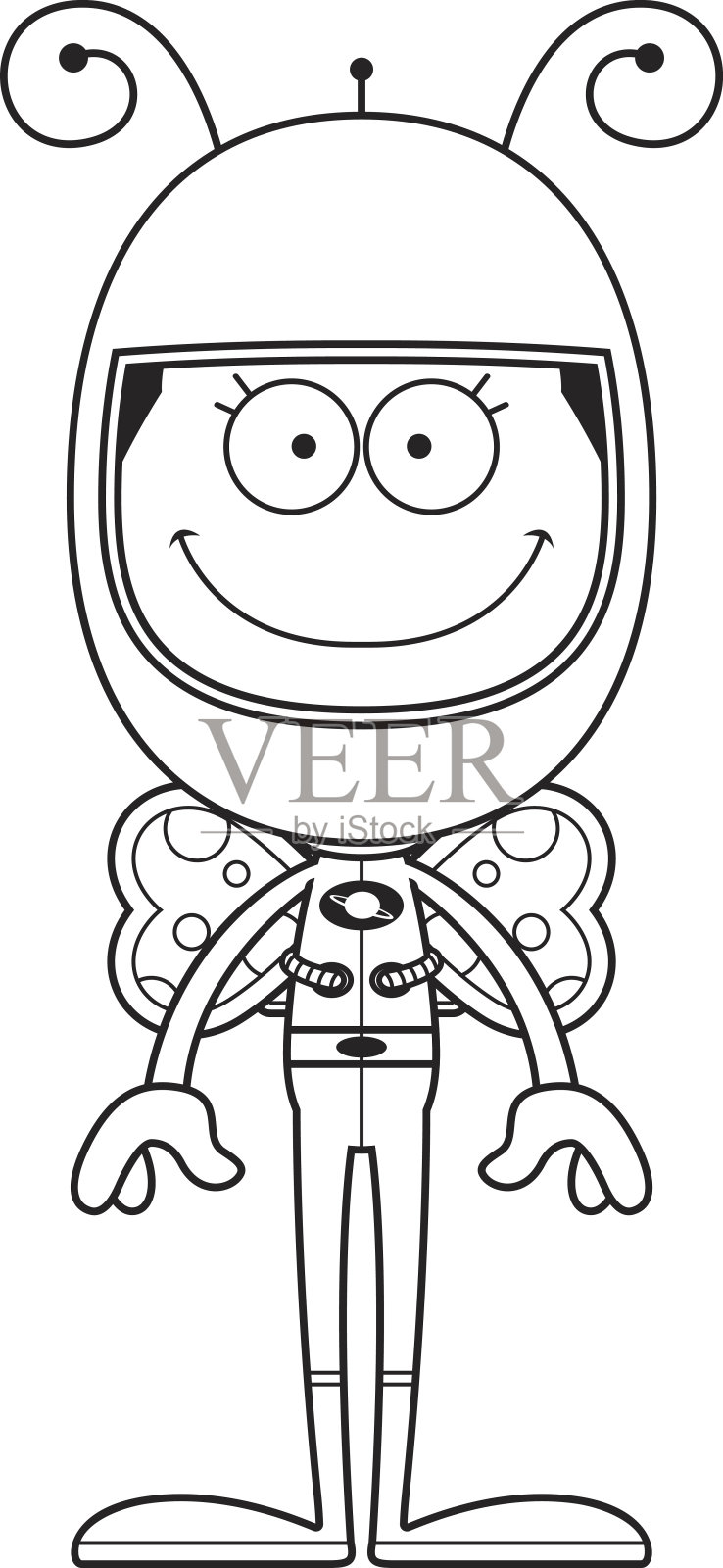 卡通微笑宇航员蝴蝶插画图片素材