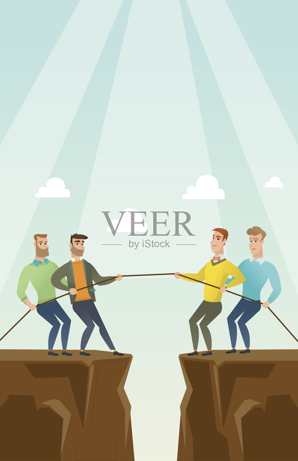 两组商人拉着绳子插画图片素材