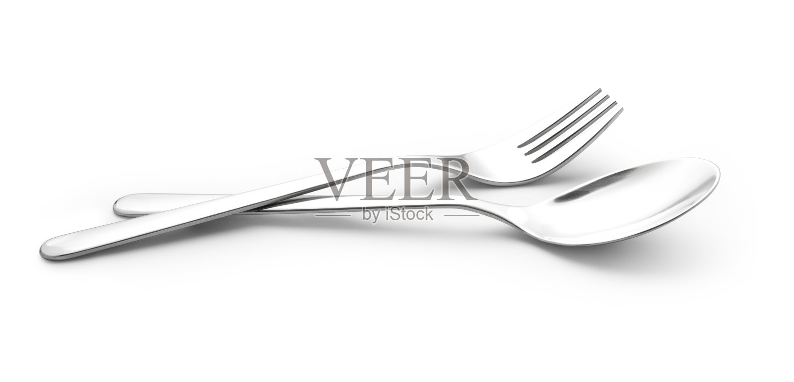 叉子和勺子在白色背景上照片摄影图片