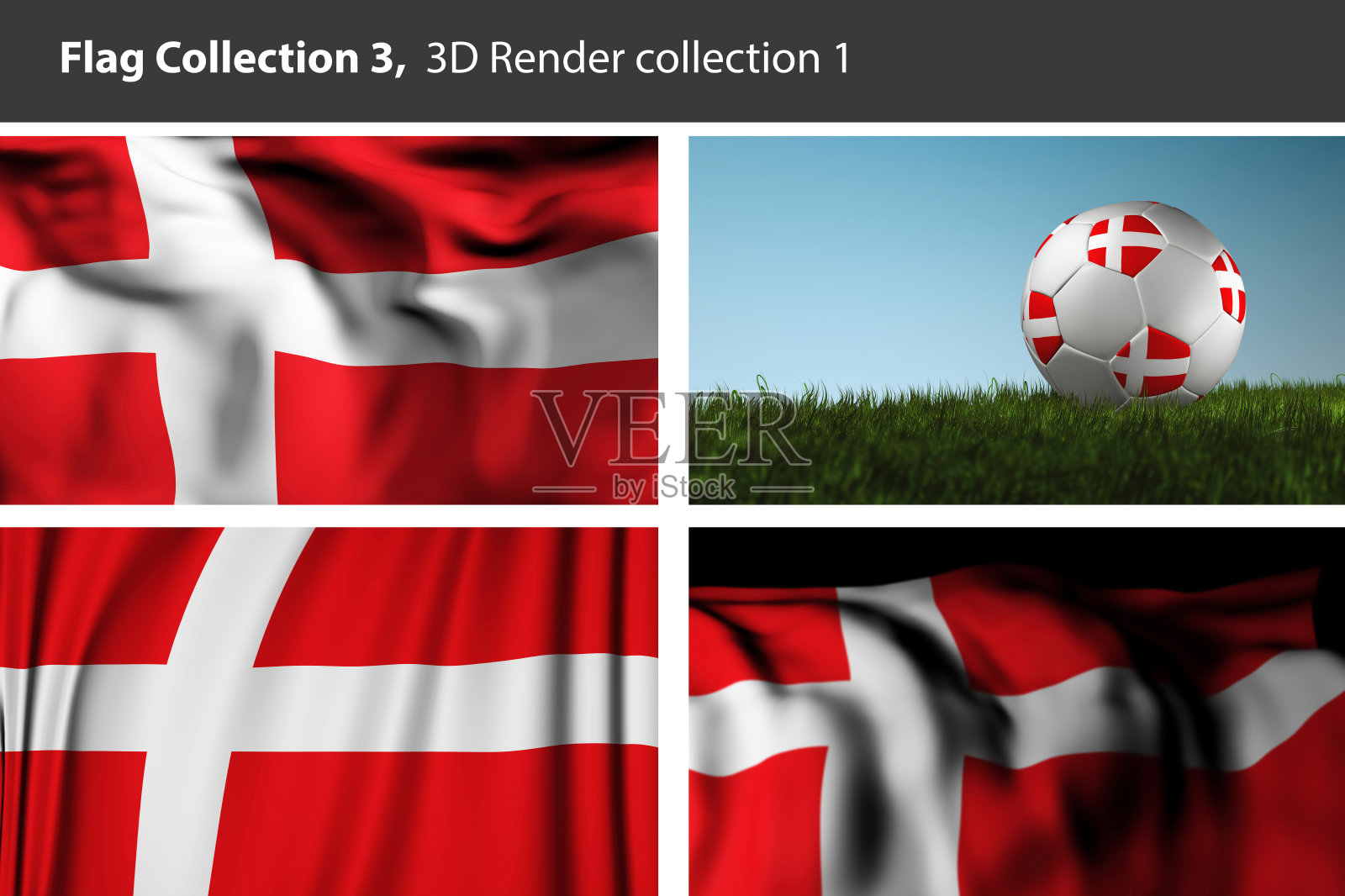 丹麦3D渲染旗帜，丹麦抽象旗帜背景(3D渲染艺术)照片摄影图片