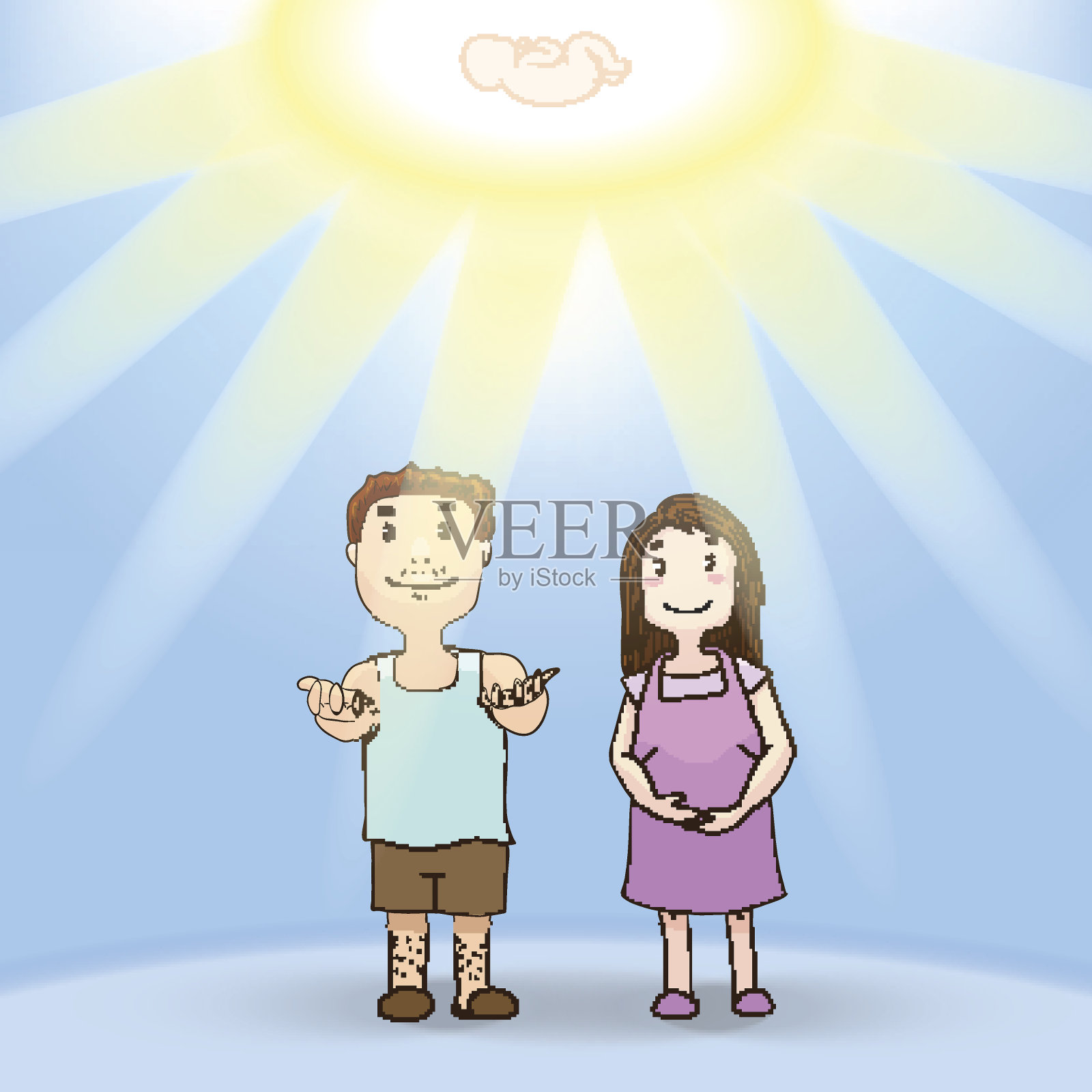 快乐的父母等待宝宝的矢量插图，插画图片素材