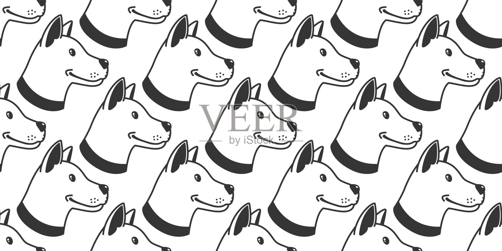 狗脸和头部无缝图案插画图片素材