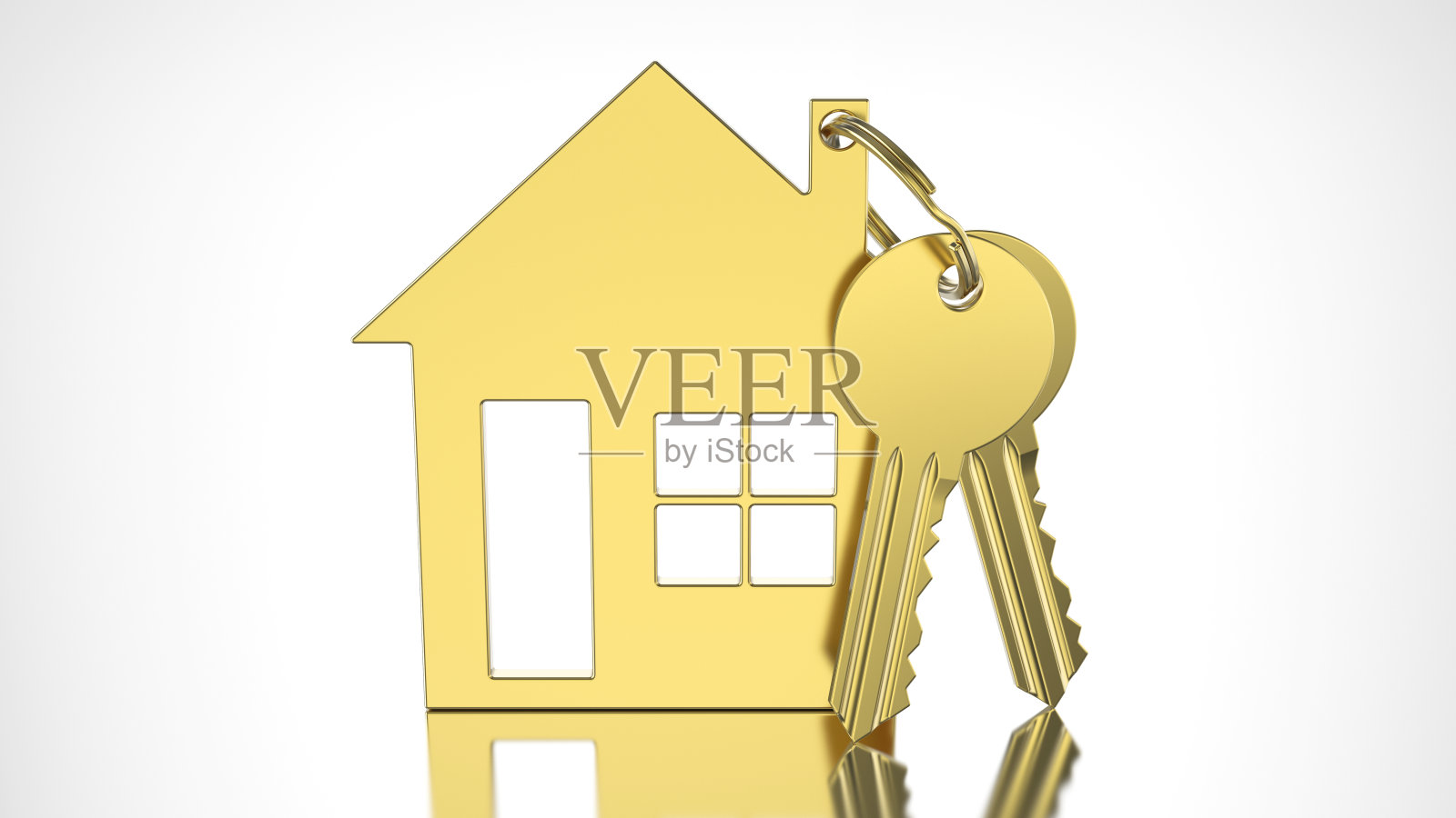 3D插图金钥匙与钥匙链在一个小房子的形式插画图片素材